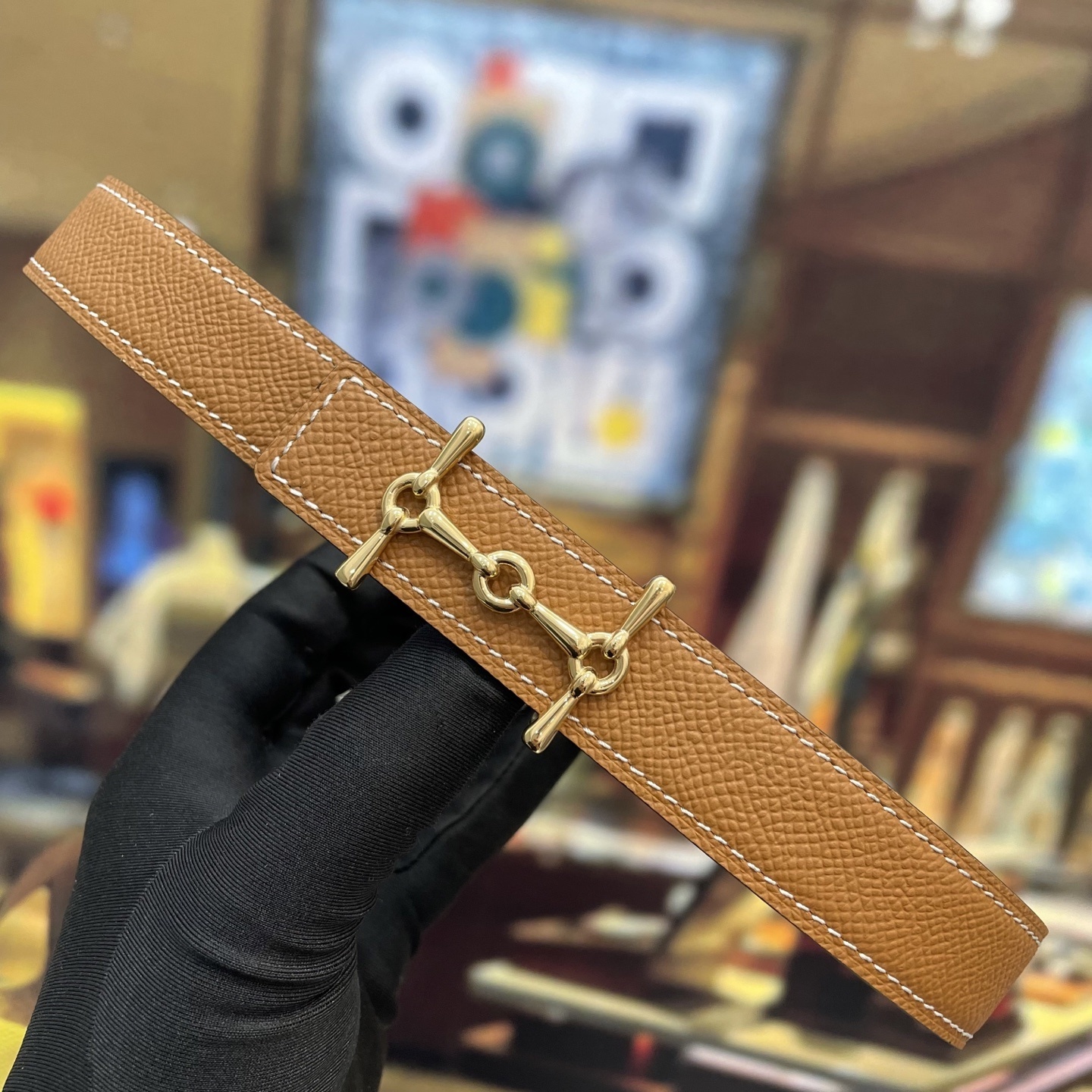 Luxury Epsom Leather Horsebit Bracelet with Gold-Tone Hardware