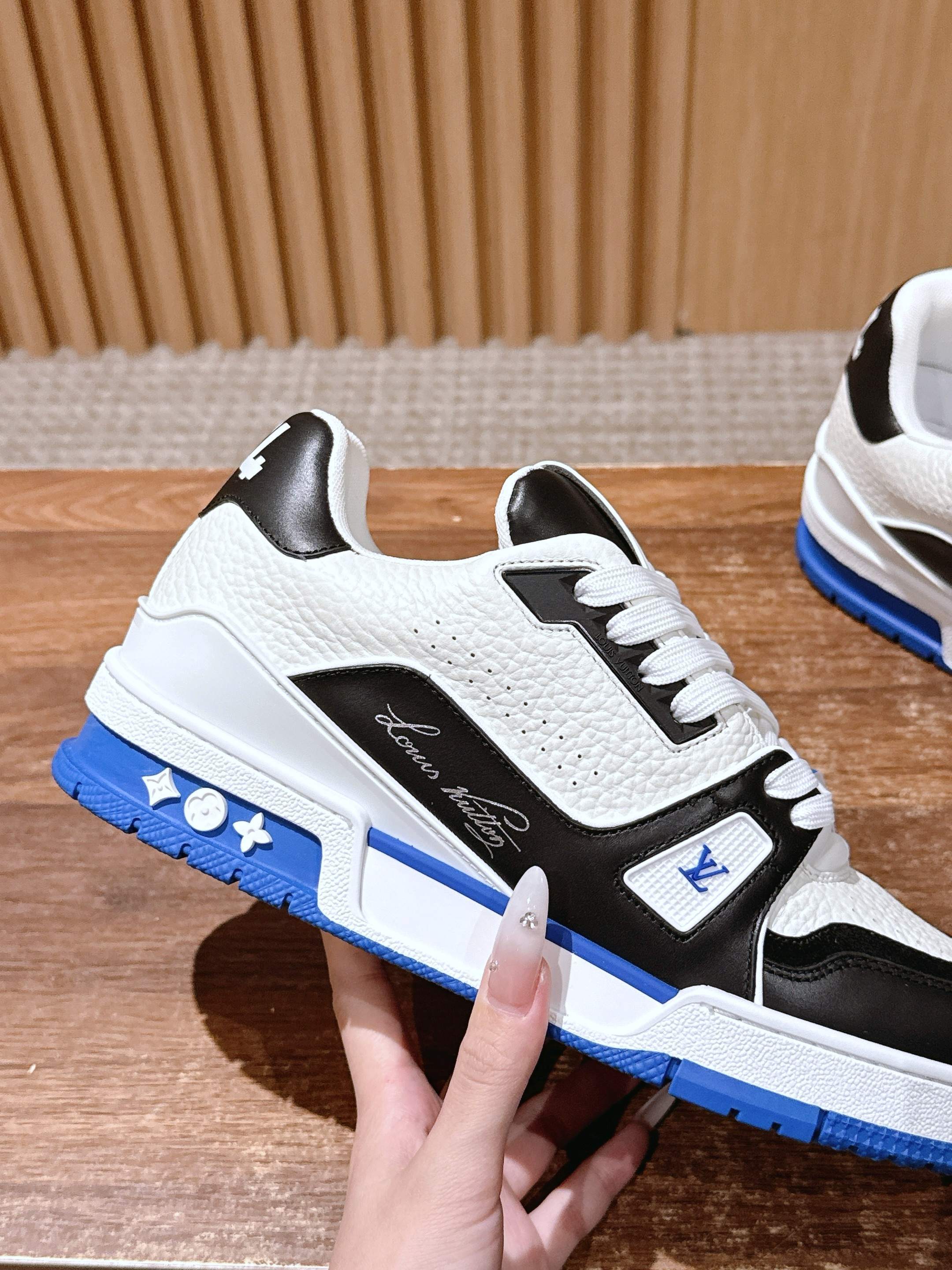 Louis Vuitton LV Trainer Sneakers Black White Blue Leather