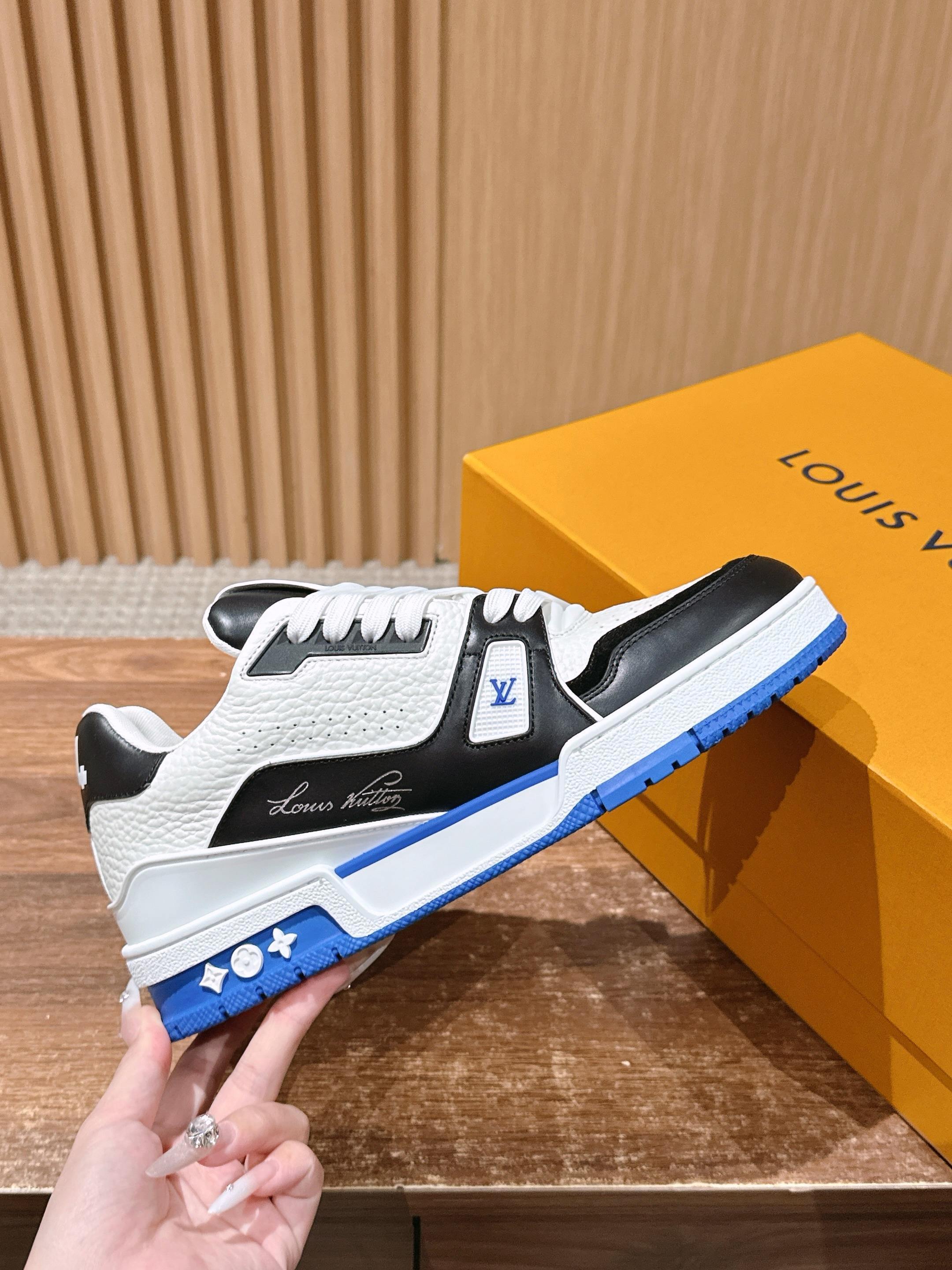 Louis Vuitton LV Trainer Sneakers Black White Blue Leather