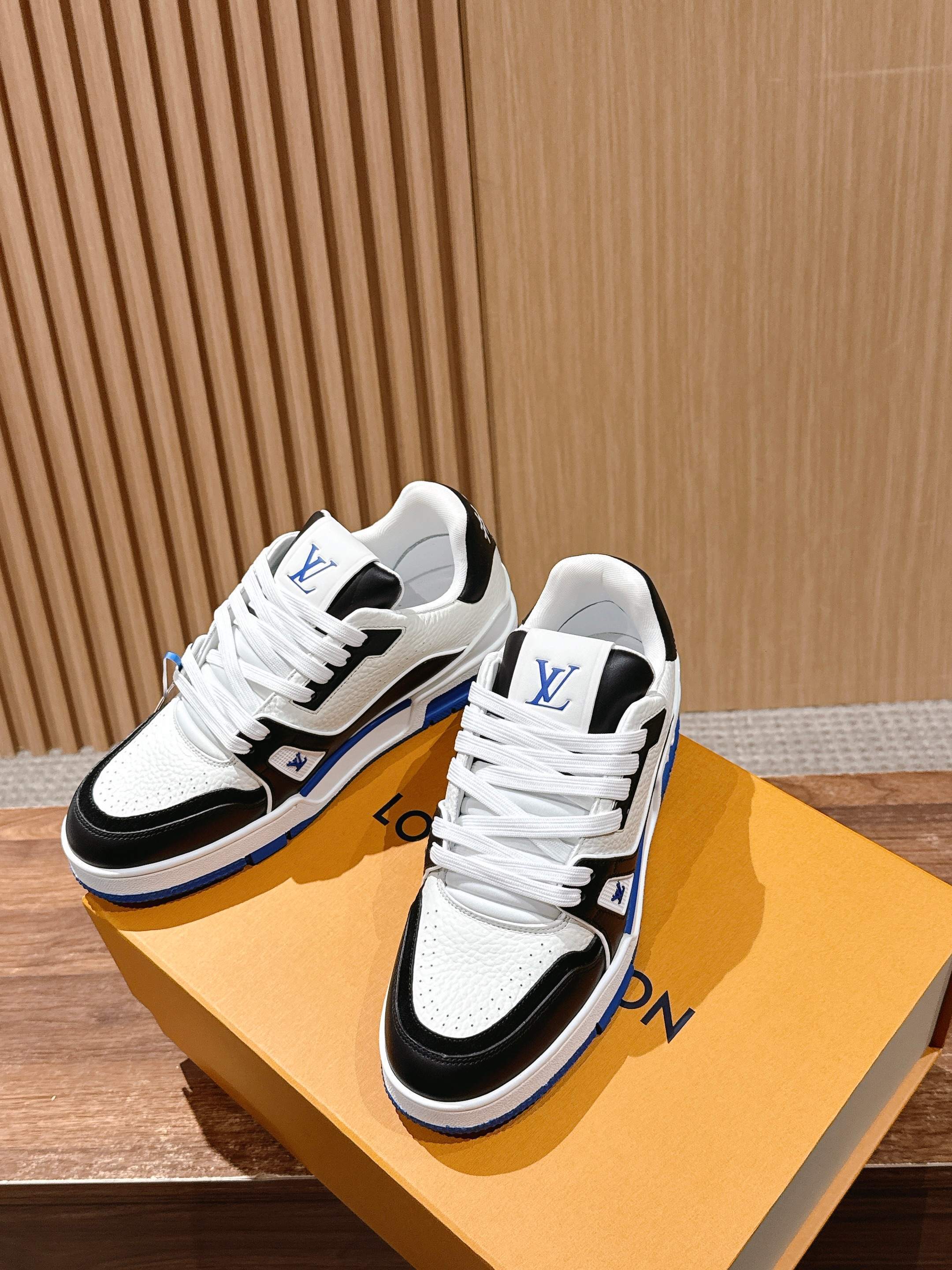 Louis Vuitton LV Trainer Sneakers Black White Blue Leather