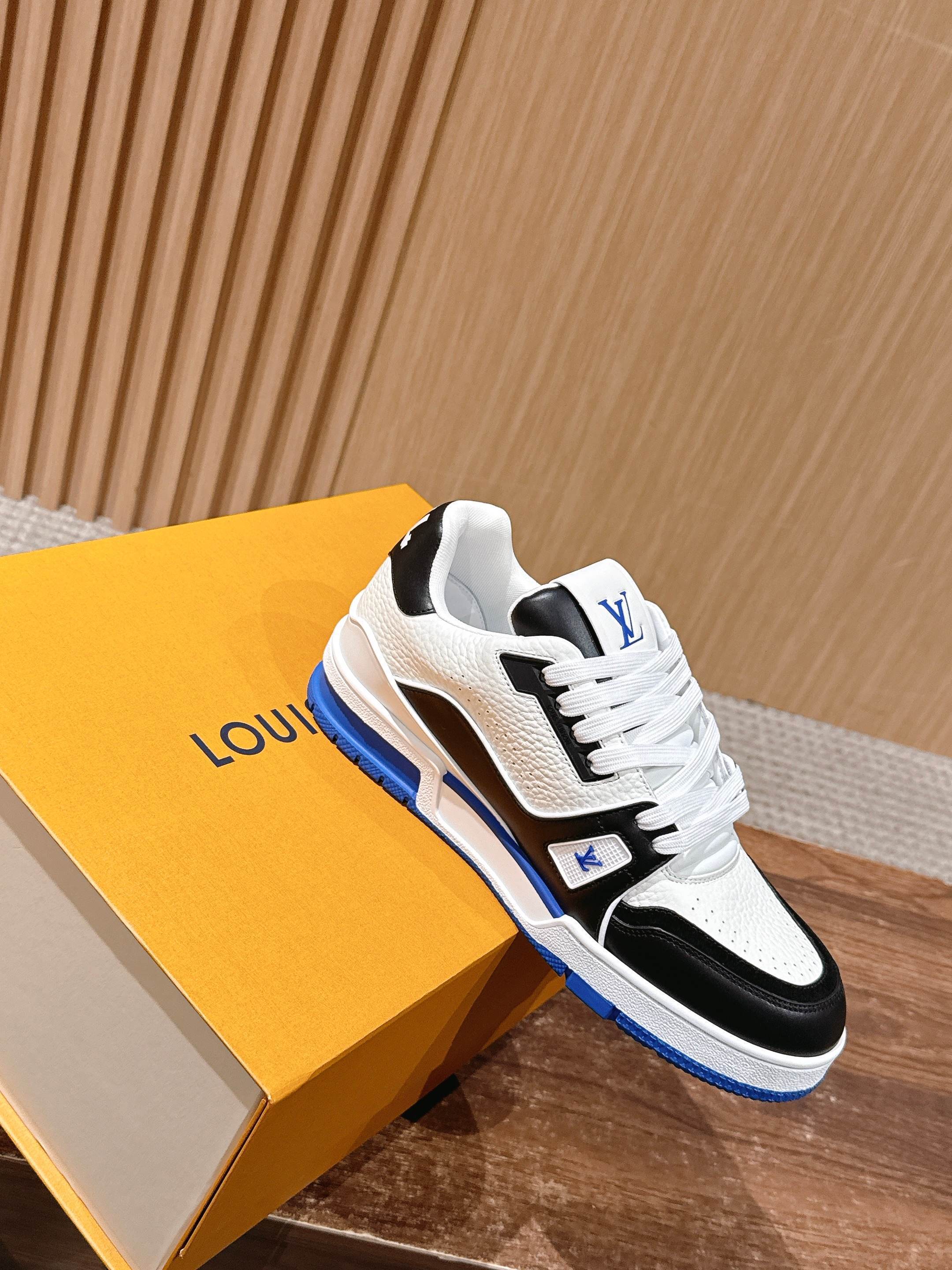 Louis Vuitton LV Trainer Sneakers Black White Blue Leather