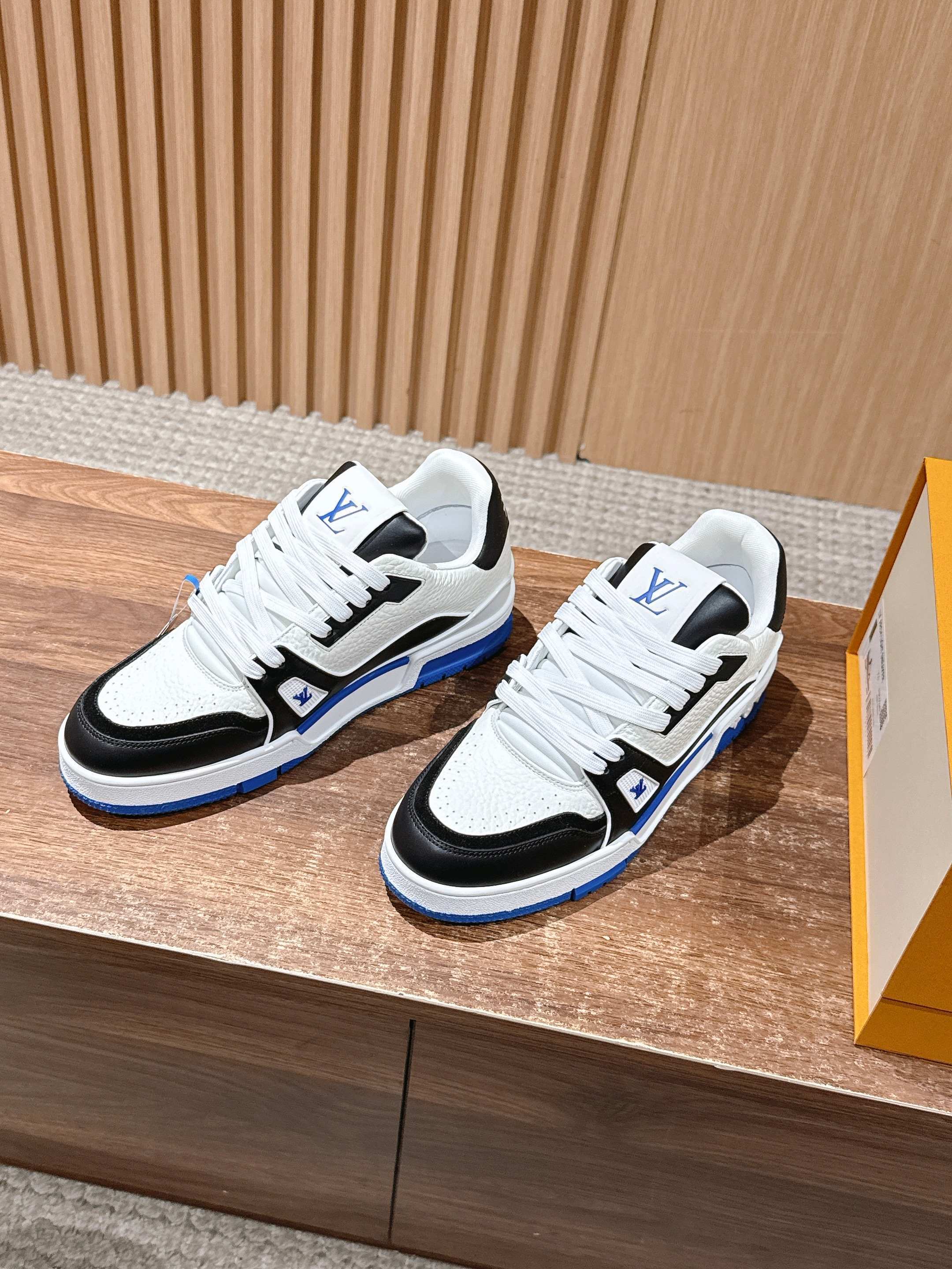 Louis Vuitton LV Trainer Sneakers Black White Blue Leather