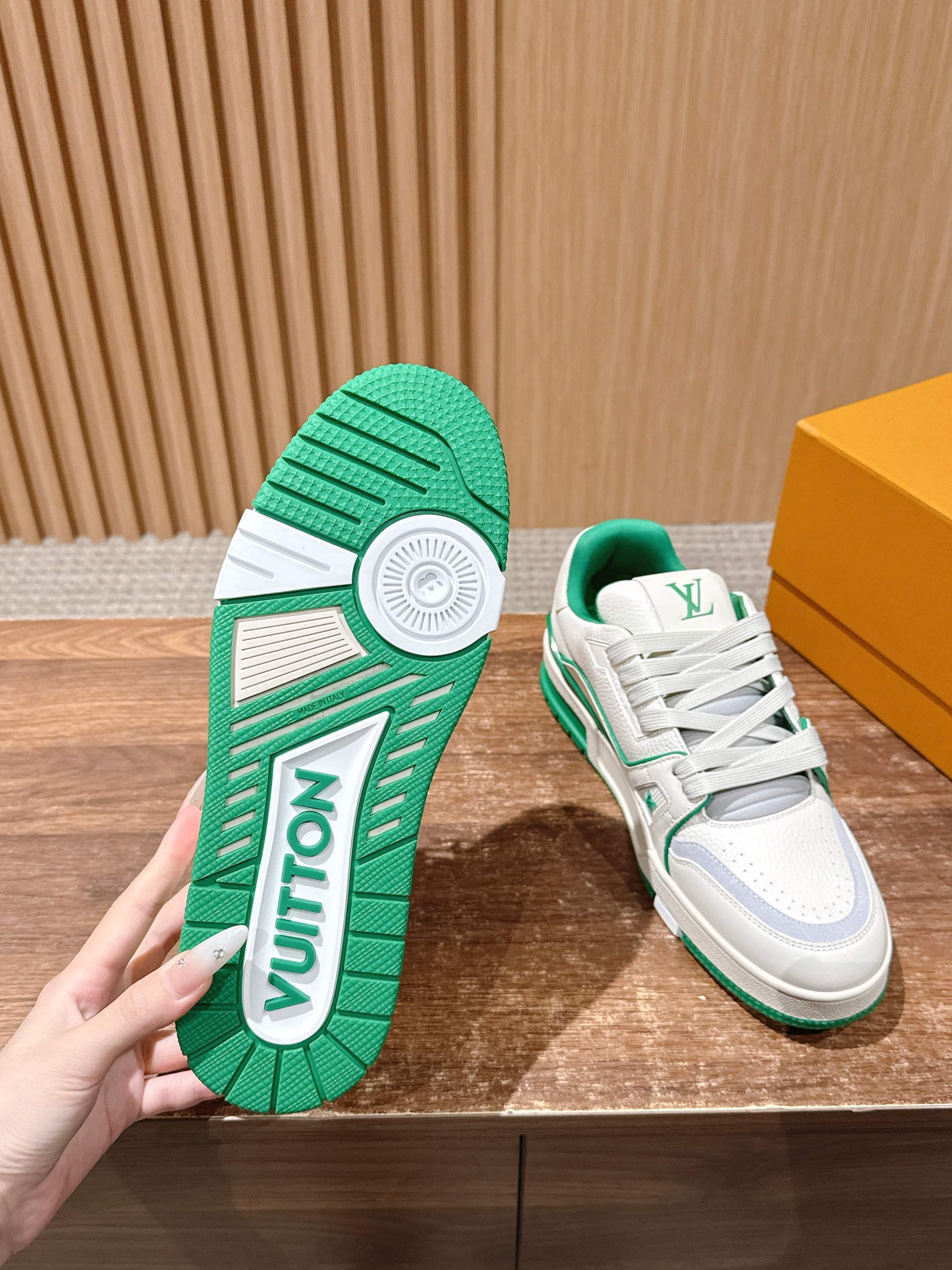 Louis Vuitton LV Trainer Sneakers - White & Green Luxury Men's Shoes