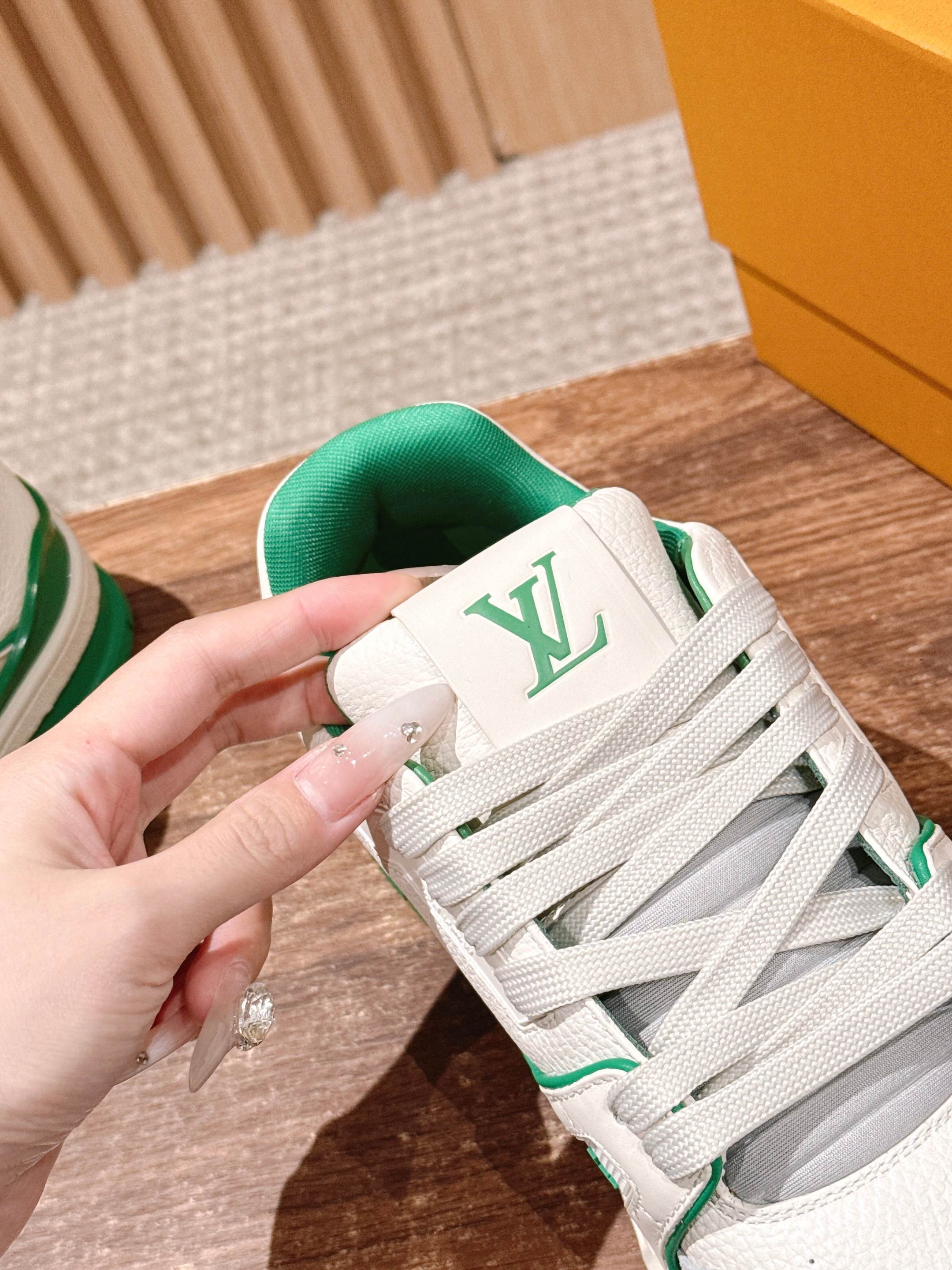 Louis Vuitton LV Trainer Sneakers - White & Green Luxury Men's Shoes