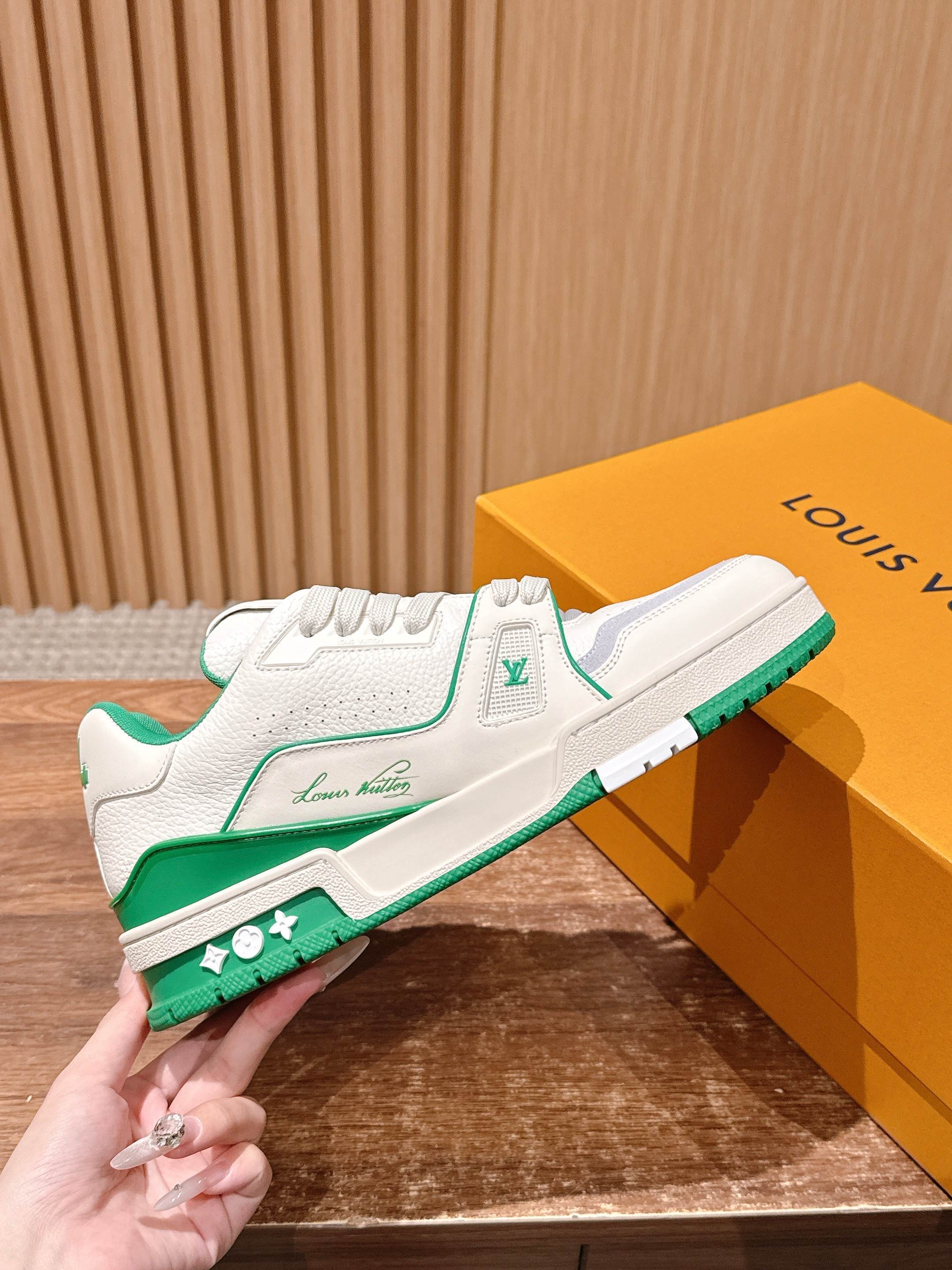 Louis Vuitton LV Trainer Sneakers - White & Green Luxury Men's Shoes