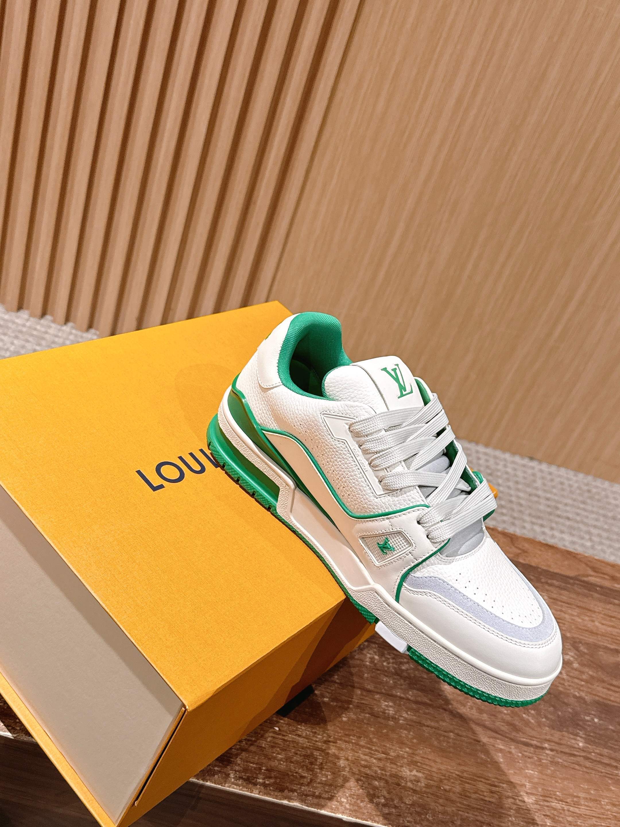 Louis Vuitton LV Trainer Sneakers - White & Green Luxury Men's Shoes