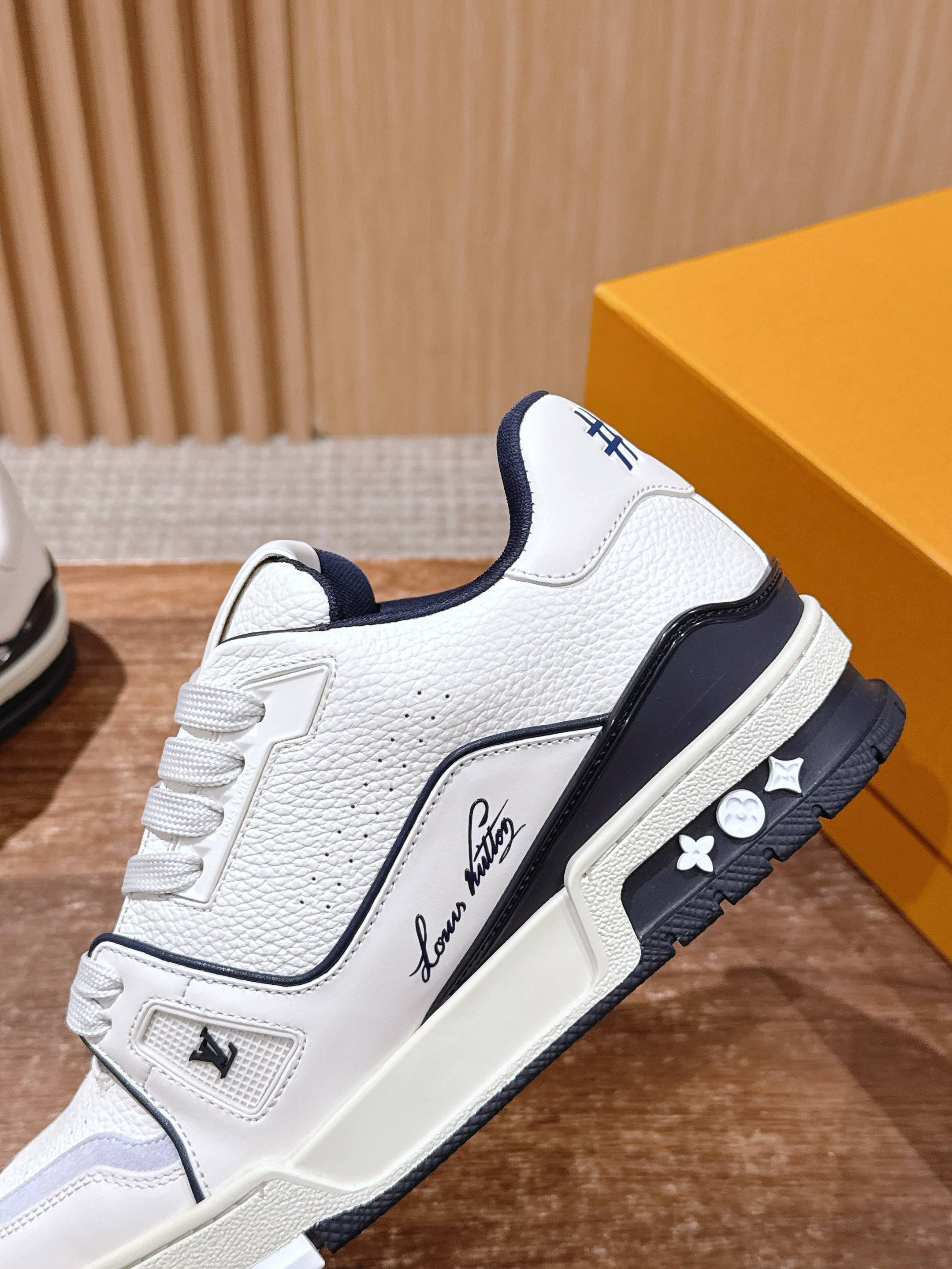 Louis Vuitton LV Trainer Sneakers - White & Navy Blue Luxury Shoes
