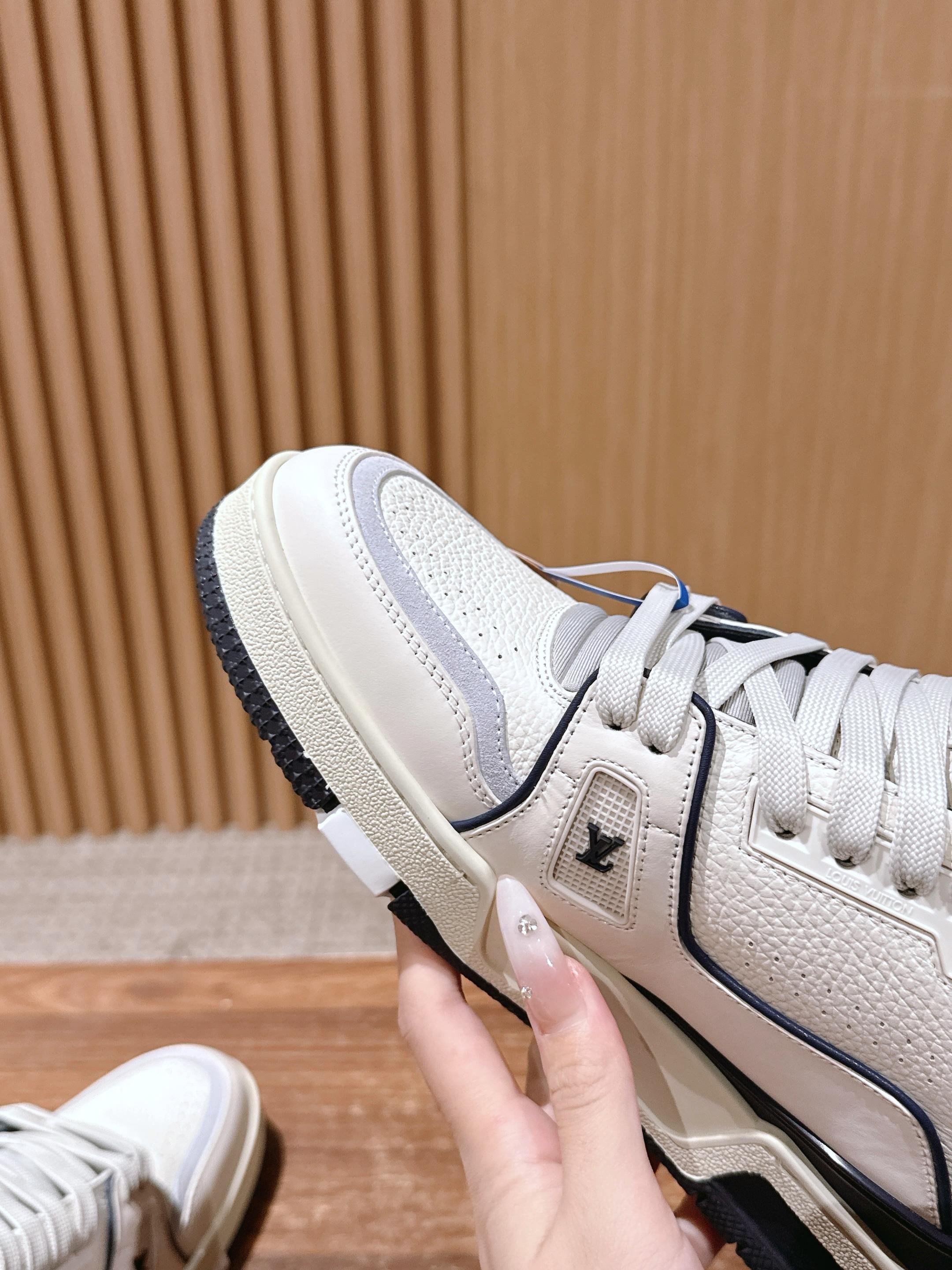 Louis Vuitton LV Trainer Sneakers - White & Navy Blue Luxury Shoes