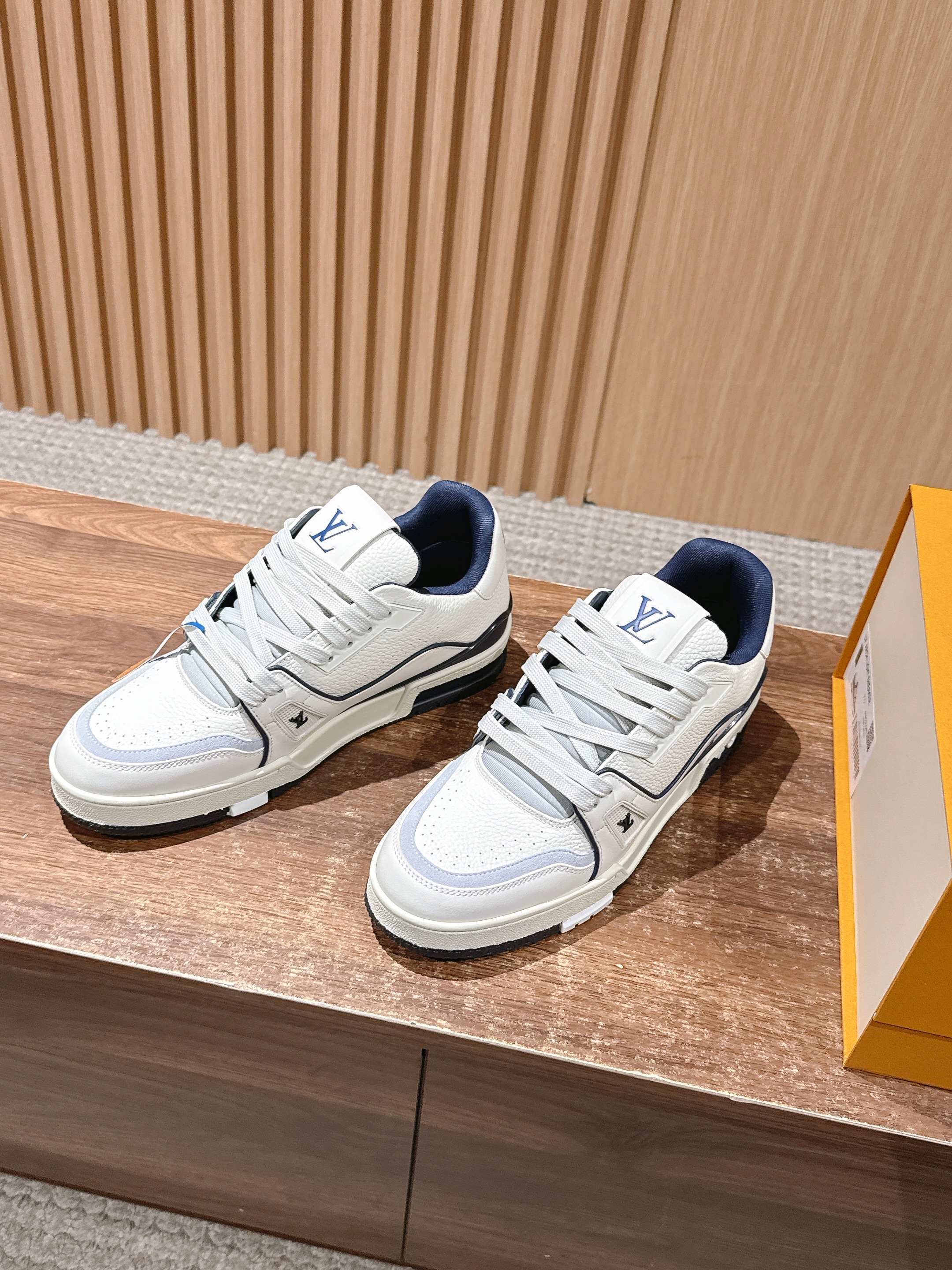 Louis Vuitton LV Trainer Sneakers - White & Navy Blue Luxury Shoes