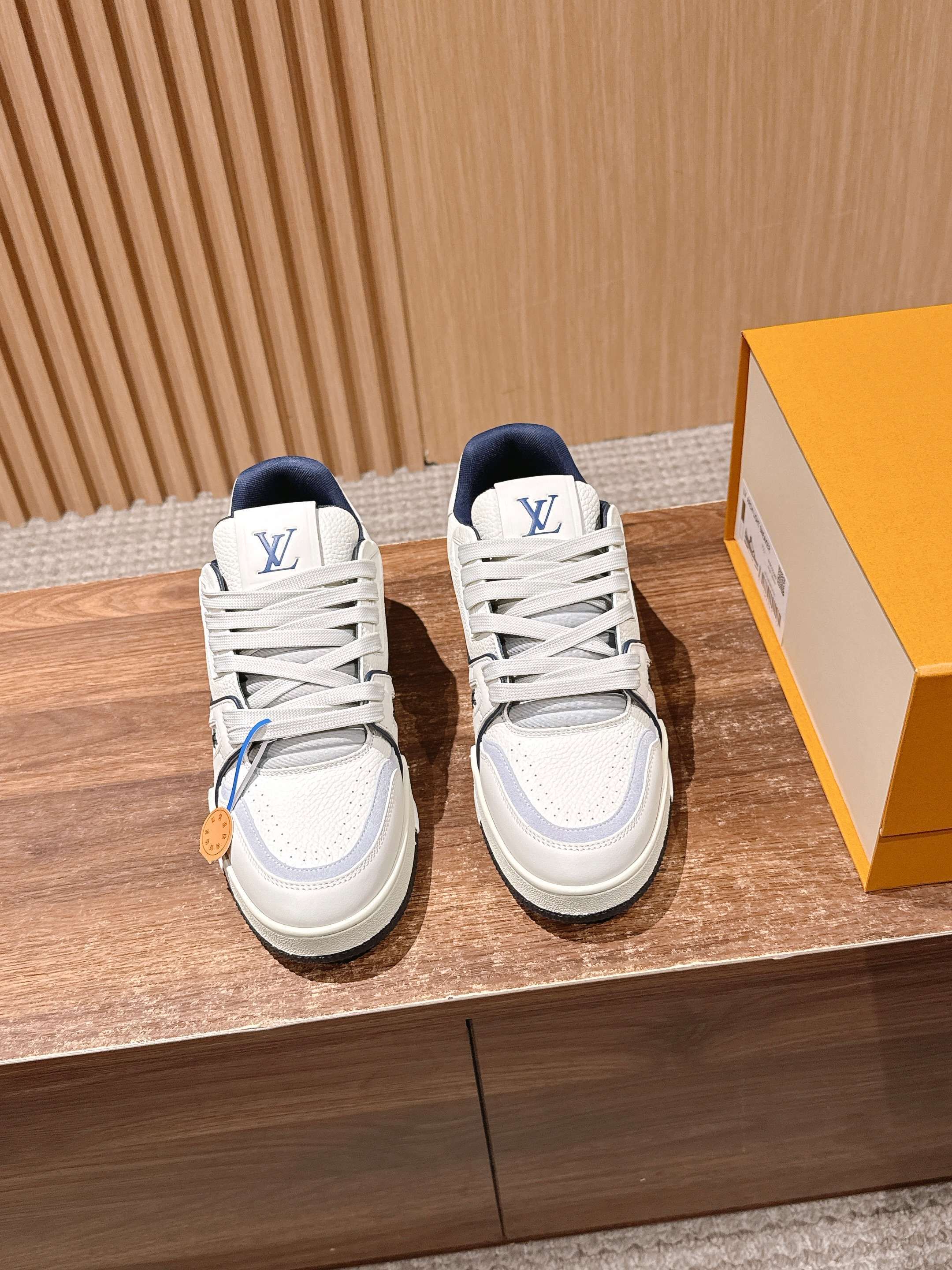 Louis Vuitton LV Trainer Sneakers – White & Navy Blue Luxury Shoes