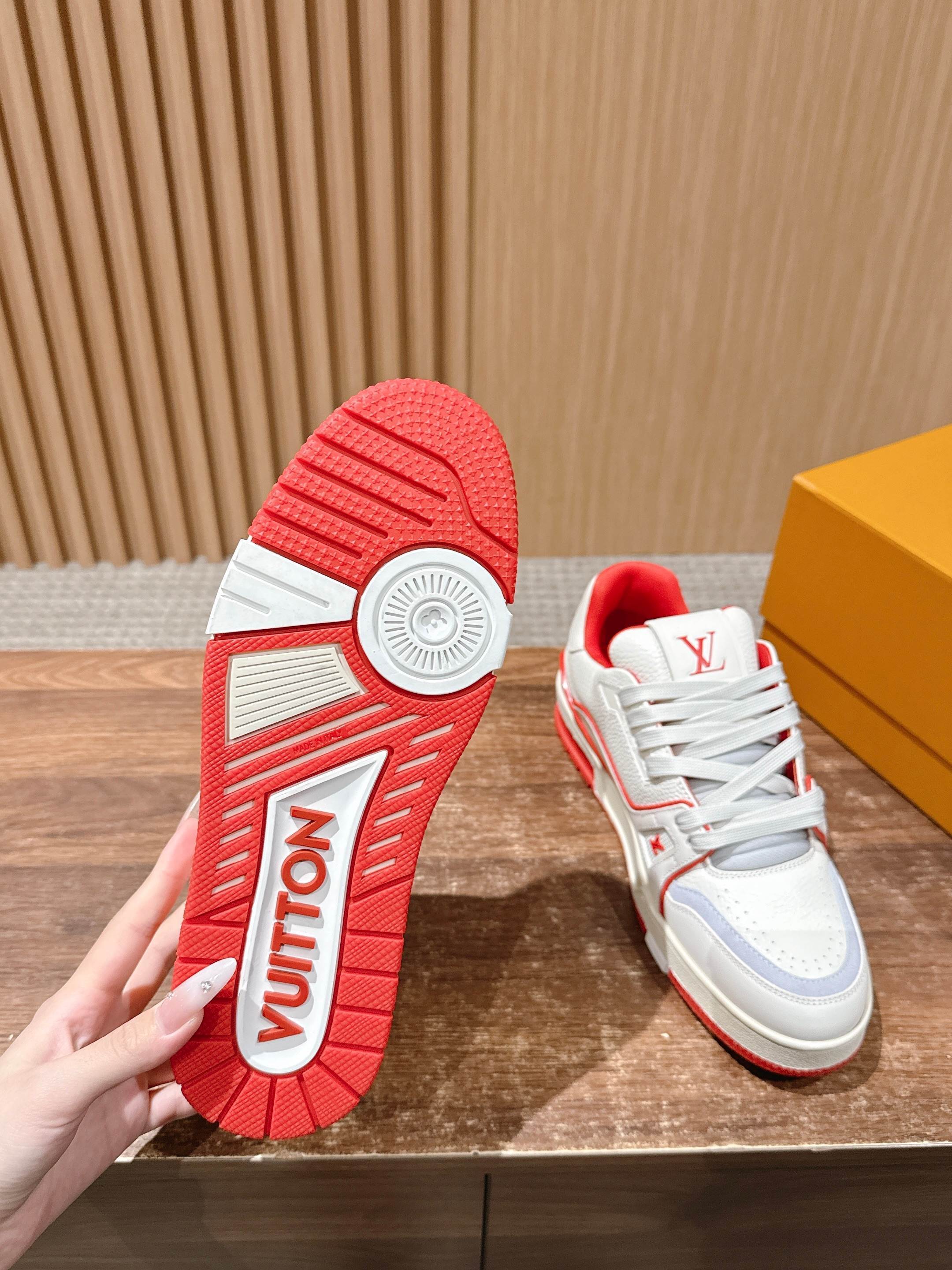 LV Trainer Sneaker - Men's White & Red Luxury Leather Shoes