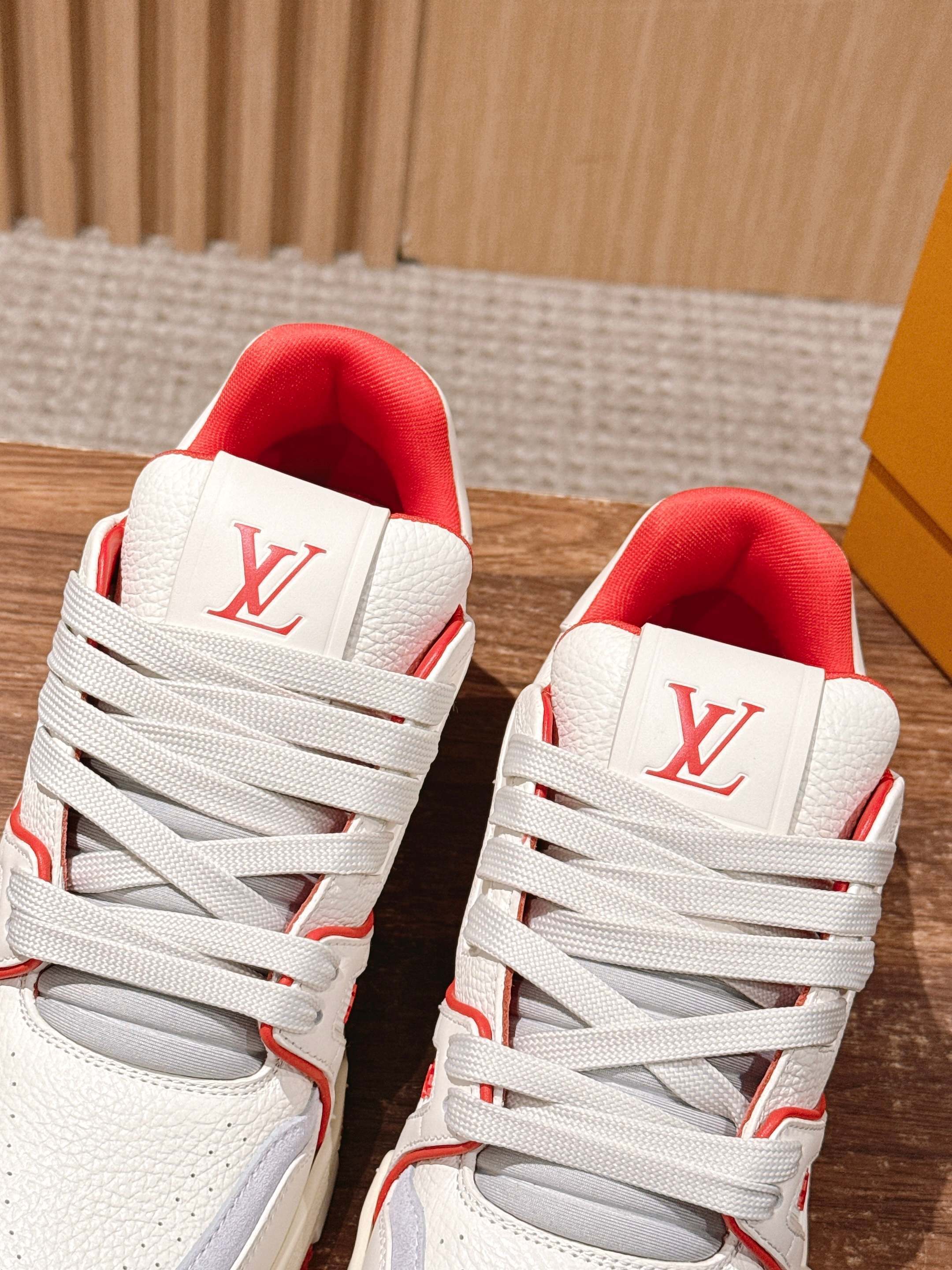 LV Trainer Sneaker - Men's White & Red Luxury Leather Shoes