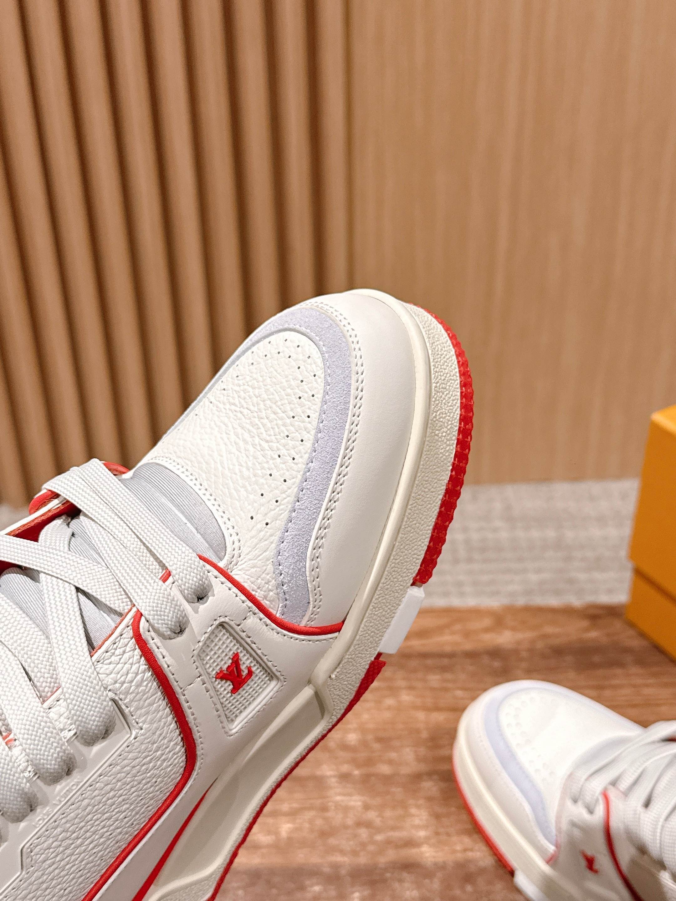 LV Trainer Sneaker - Men's White & Red Luxury Leather Shoes