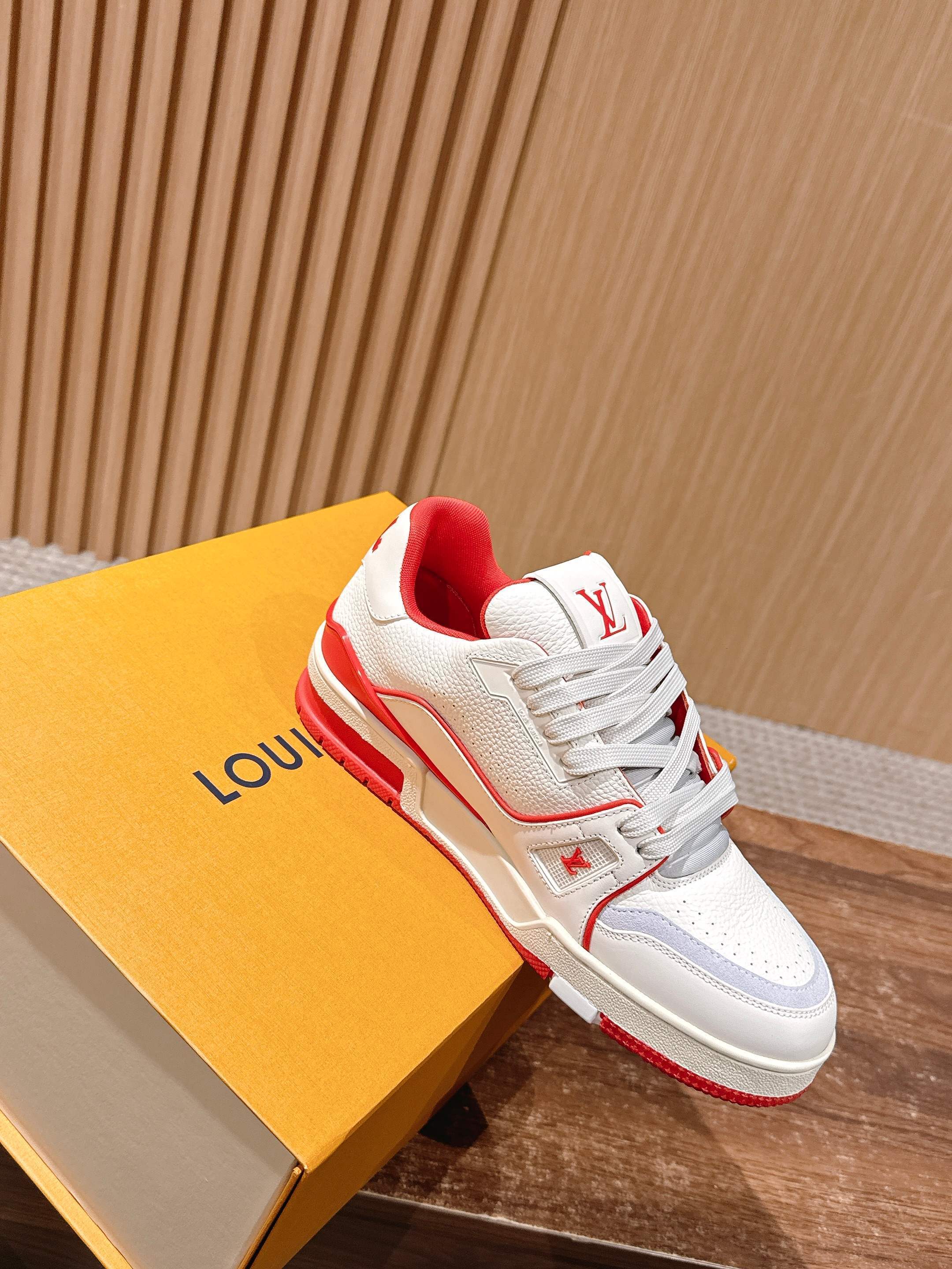 LV Trainer Sneaker - Men's White & Red Luxury Leather Shoes