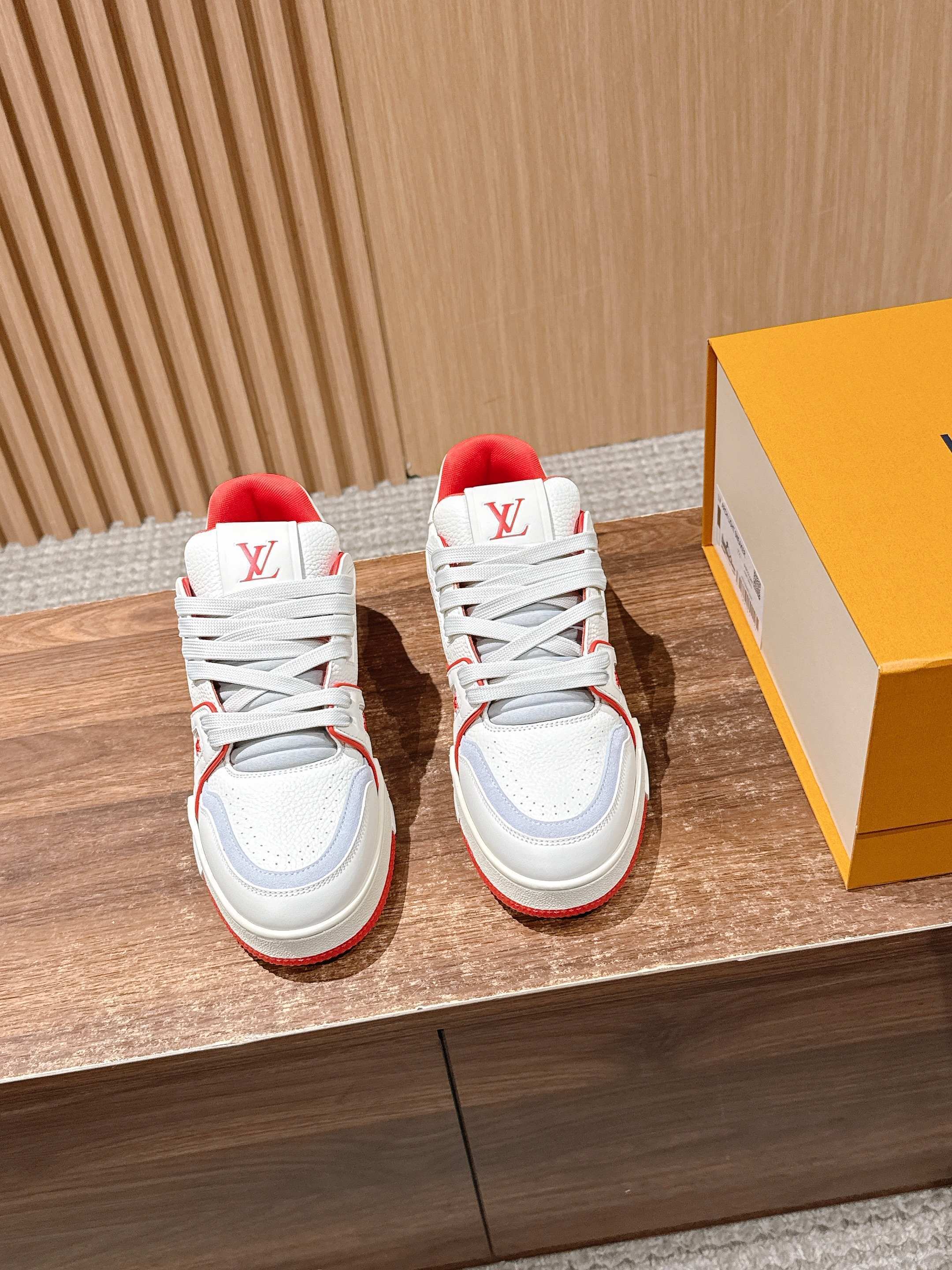 LV Trainer Sneaker – Men’s White & Red Luxury Leather Shoes