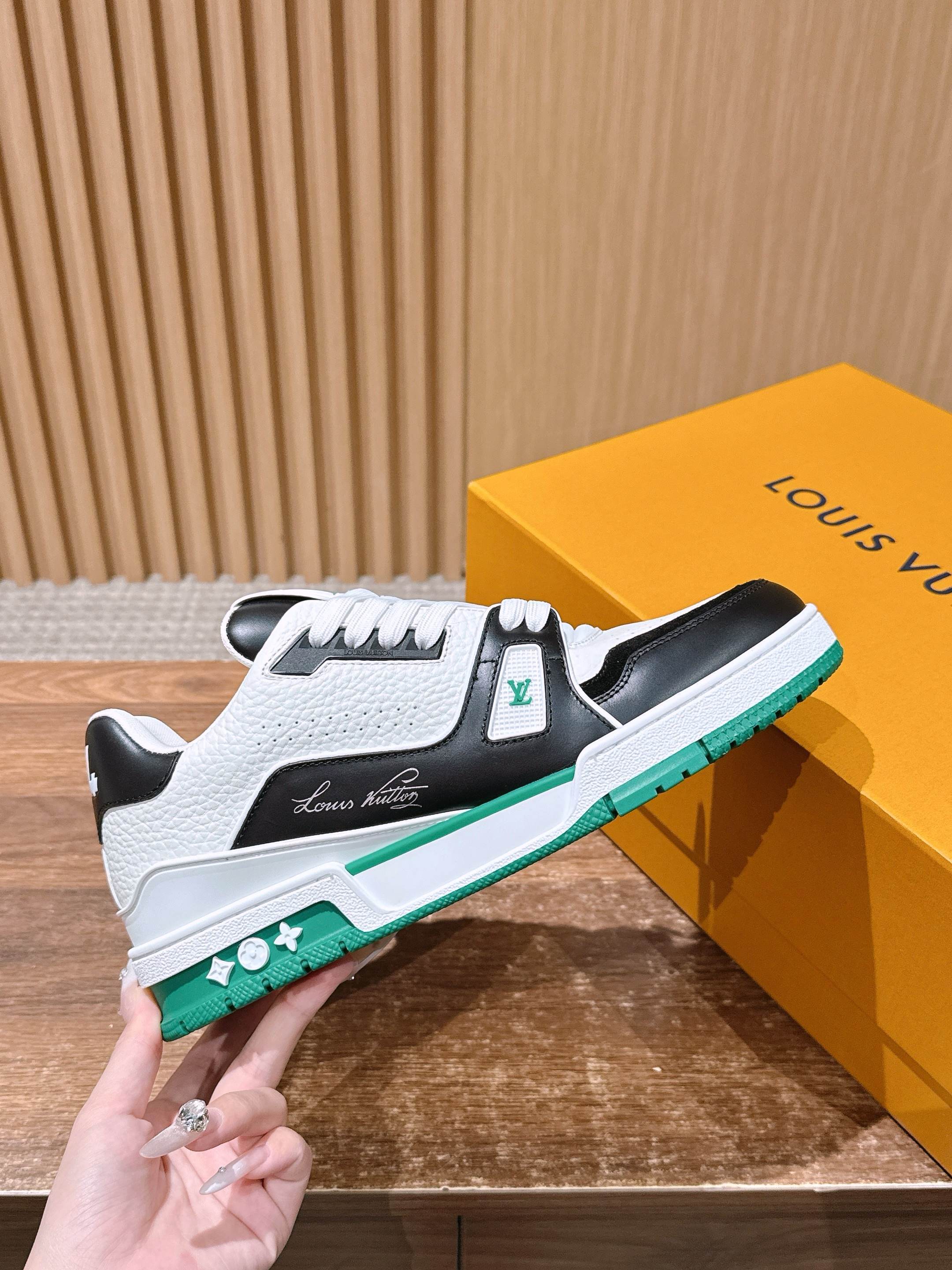 Louis Vuitton LV Trainer Sneakers - White Black Green Luxury Shoes
