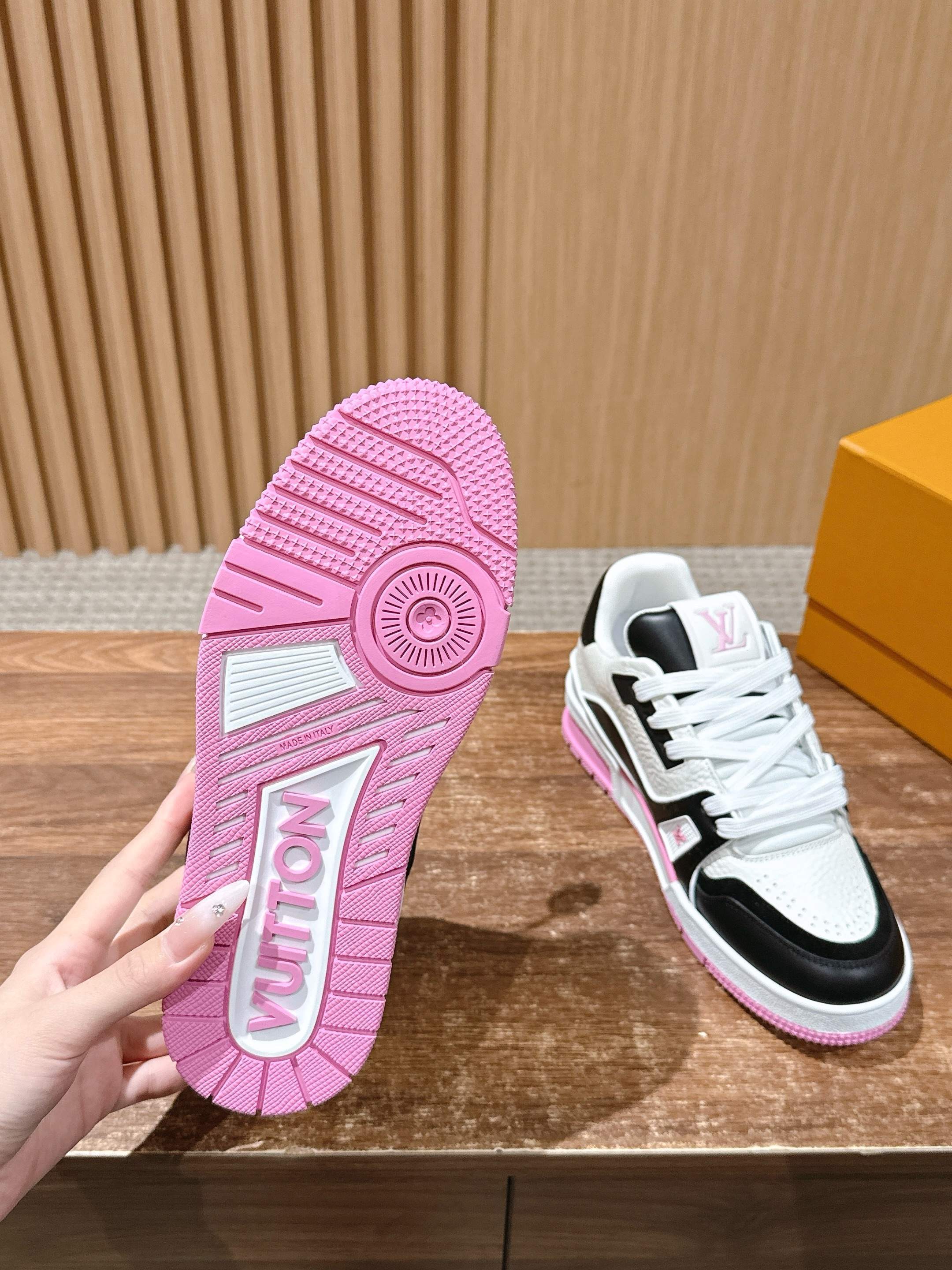 LV Trainer Low-Top Sneakers - Black, White & Pink Luxury Footwear