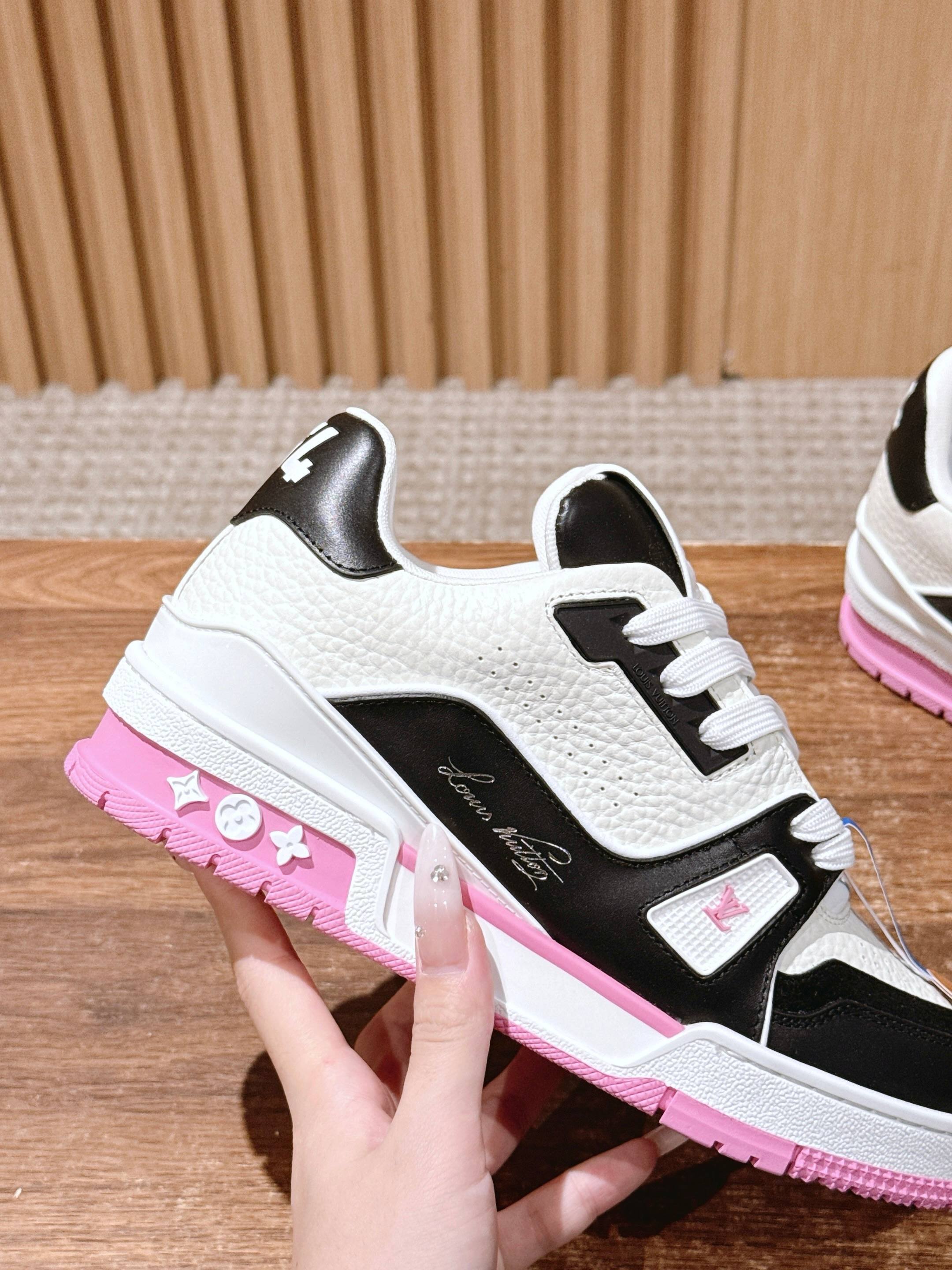 LV Trainer Low-Top Sneakers - Black, White & Pink Luxury Footwear
