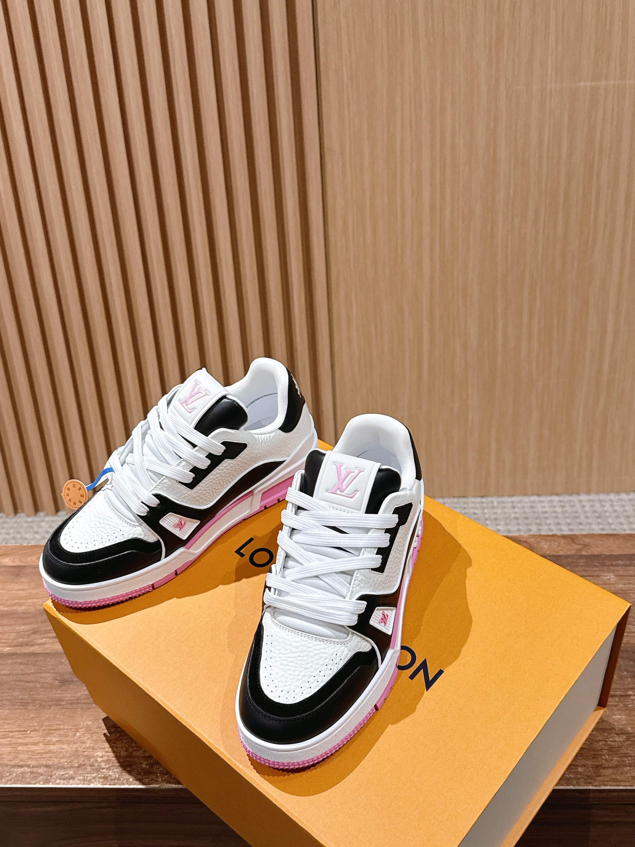 LV Trainer Low-Top Sneakers - Black, White & Pink Luxury Footwear