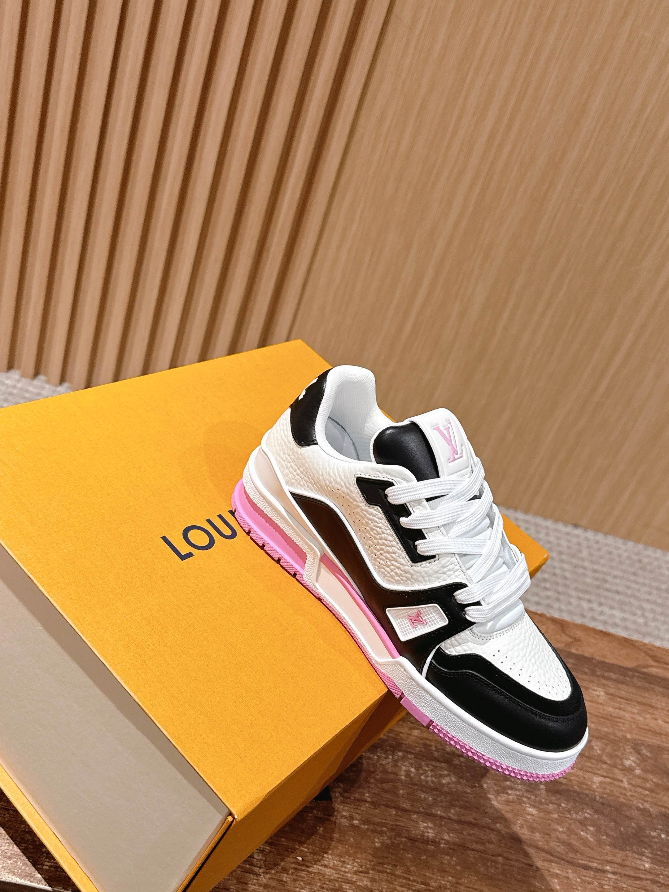 LV Trainer Low-Top Sneakers - Black, White & Pink Luxury Footwear