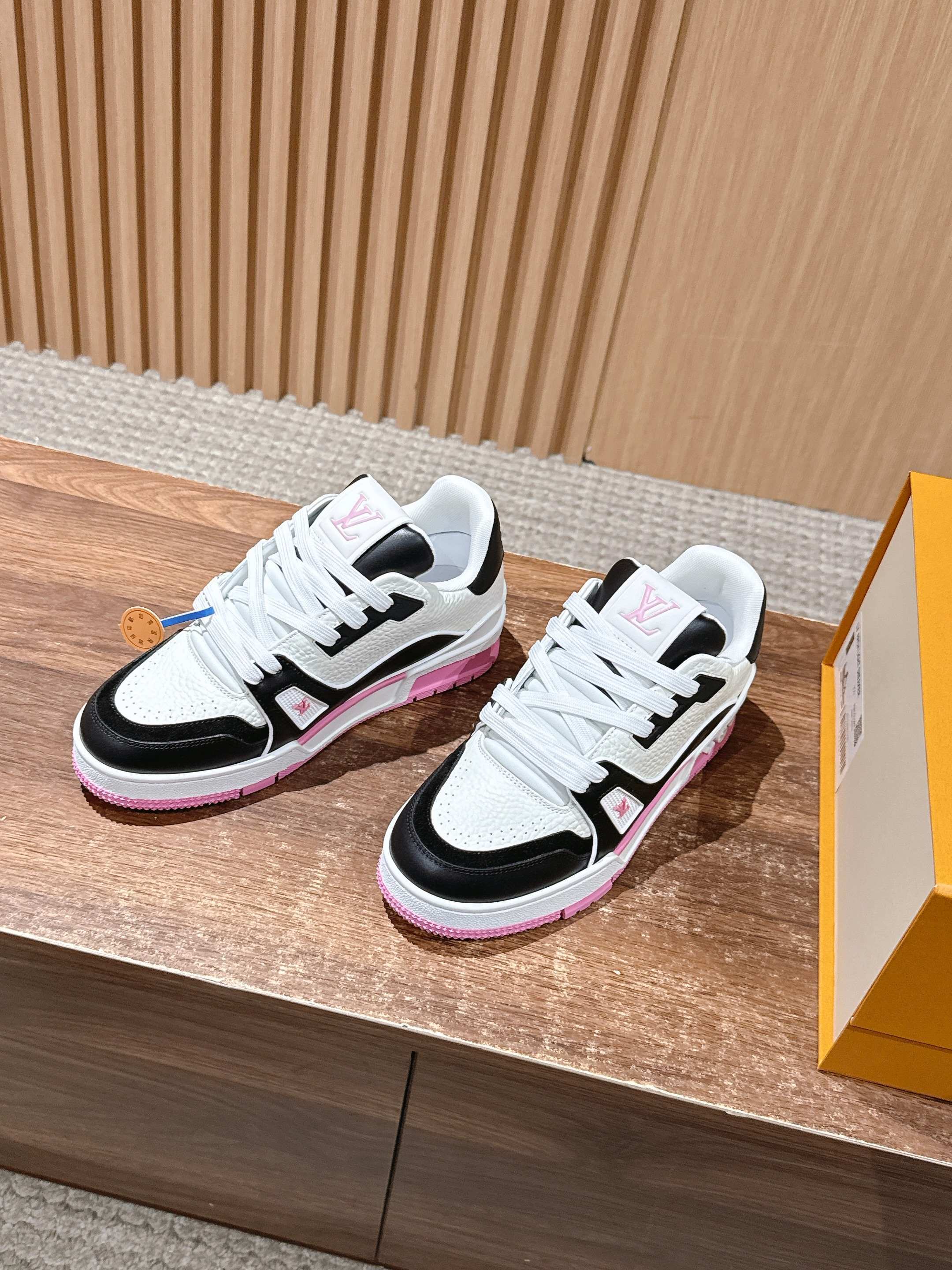LV Trainer Low-Top Sneakers - Black, White & Pink Luxury Footwear