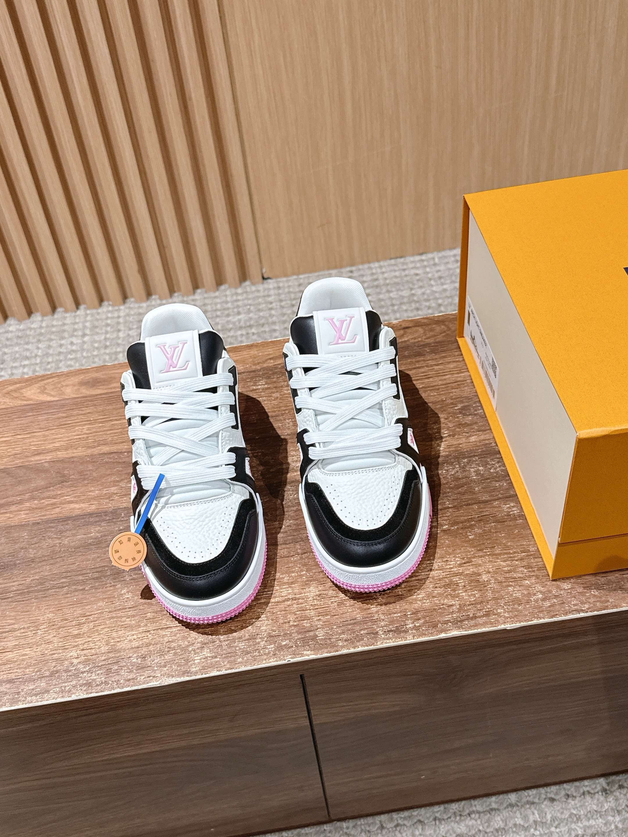LV Trainer Low-Top Sneakers – Black, White & Pink Luxury Footwear