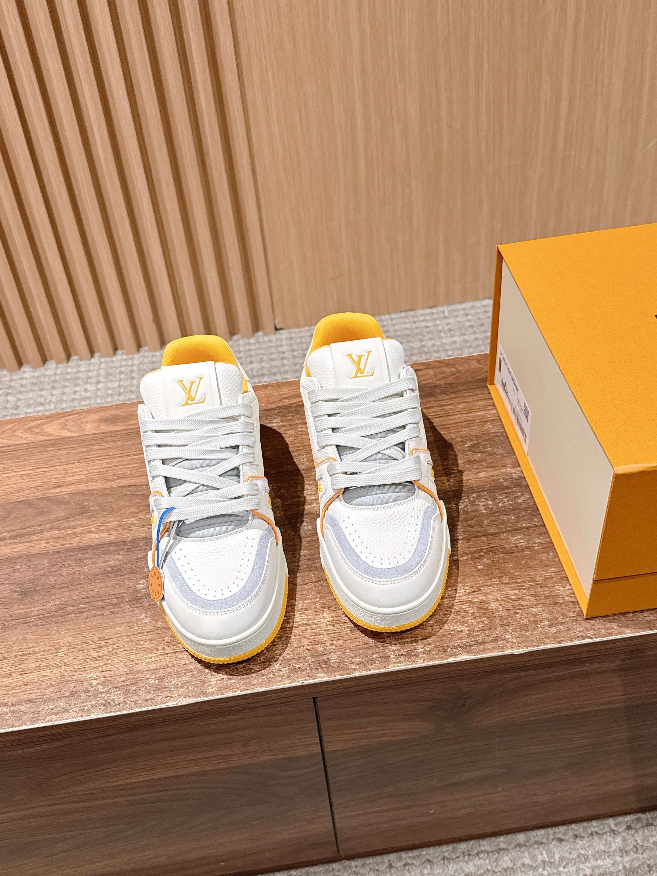 Louis Vuitton LV Trainer Sneaker – White & Yellow Grained Leather