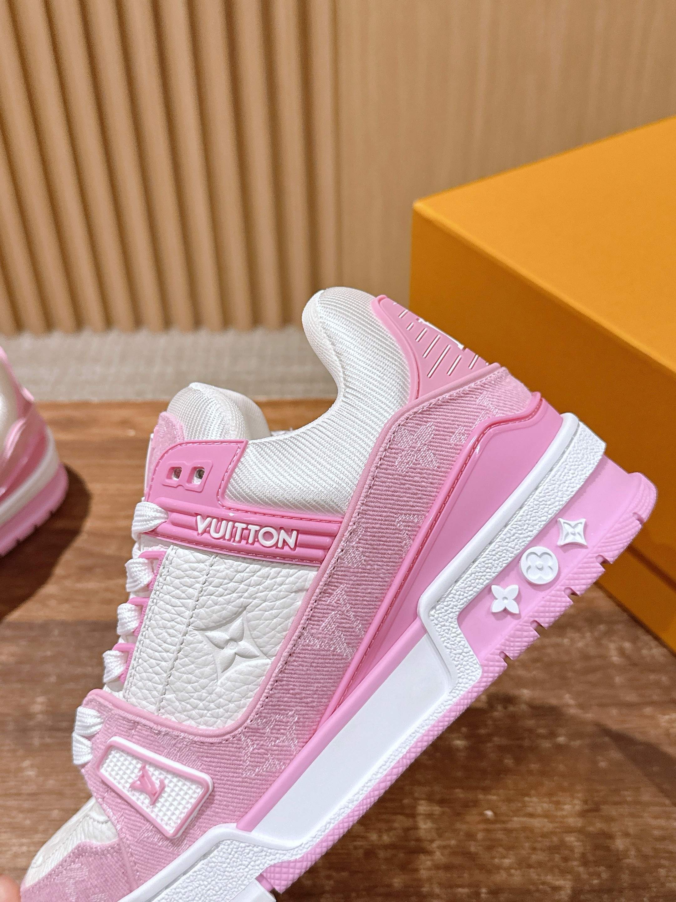 Louis Vuitton Pink & White Monogram Trainer Sneakers for Women