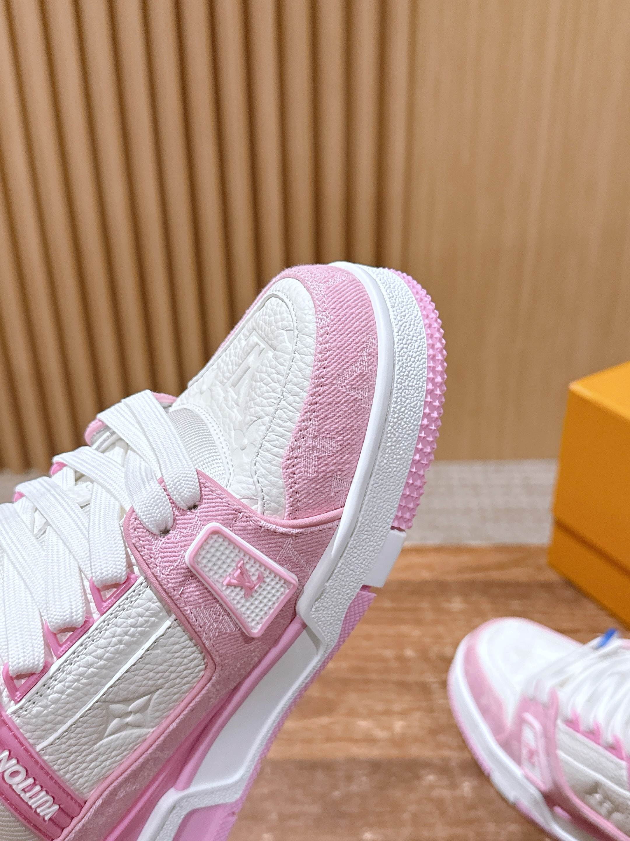 Louis Vuitton Pink & White Monogram Trainer Sneakers for Women