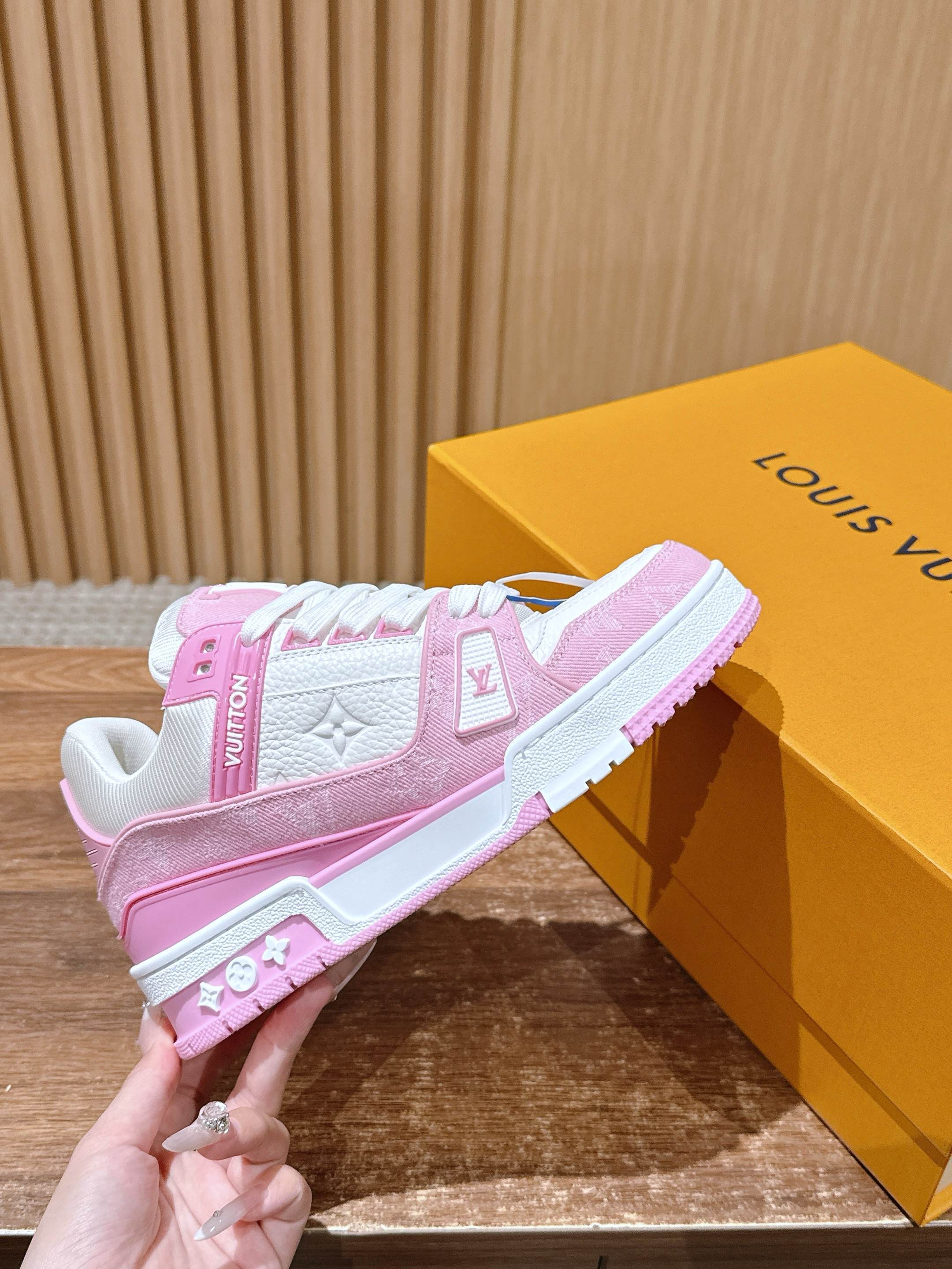 Louis Vuitton Pink & White Monogram Trainer Sneakers for Women