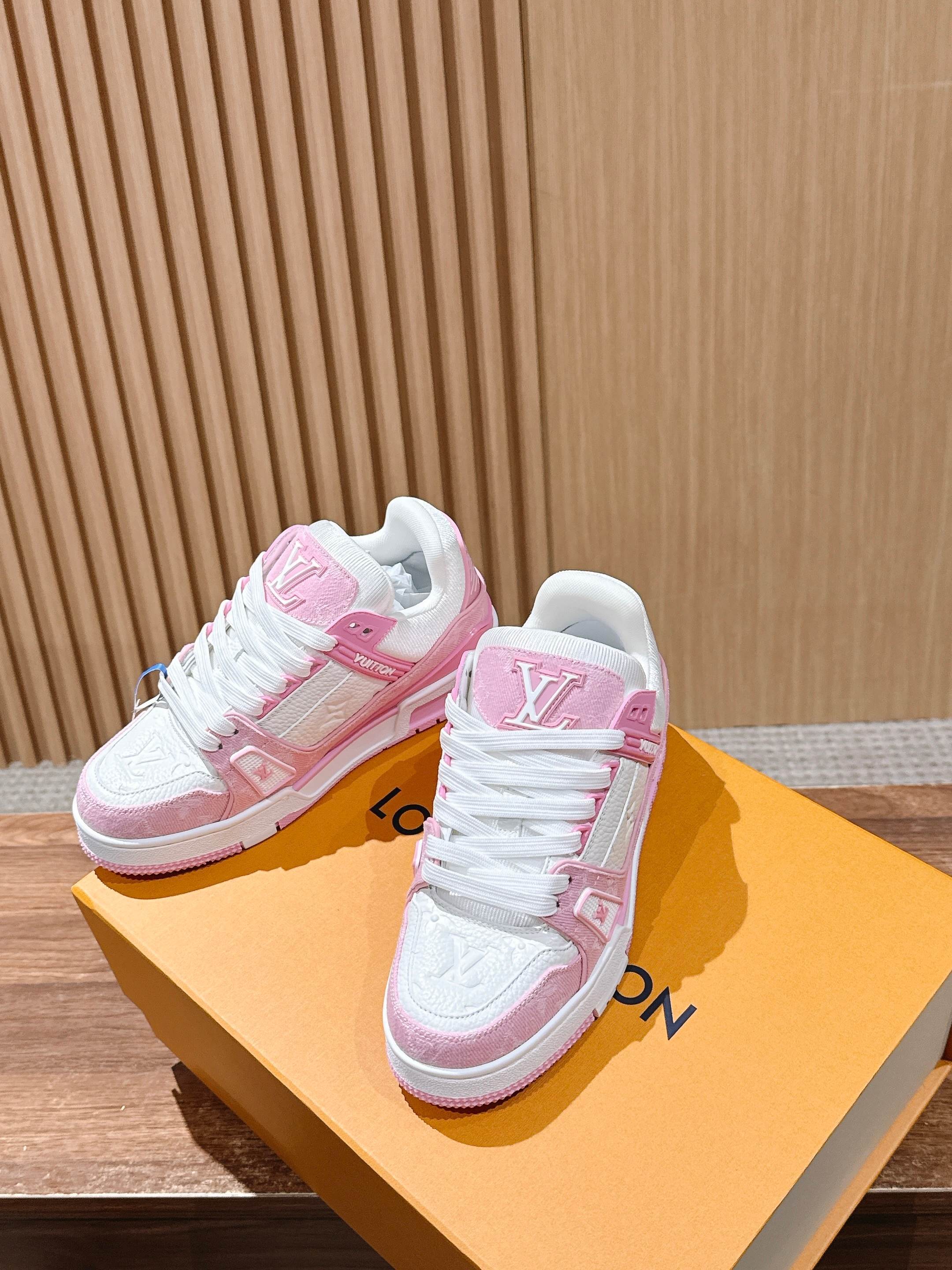 Louis Vuitton Pink & White Monogram Trainer Sneakers for Women