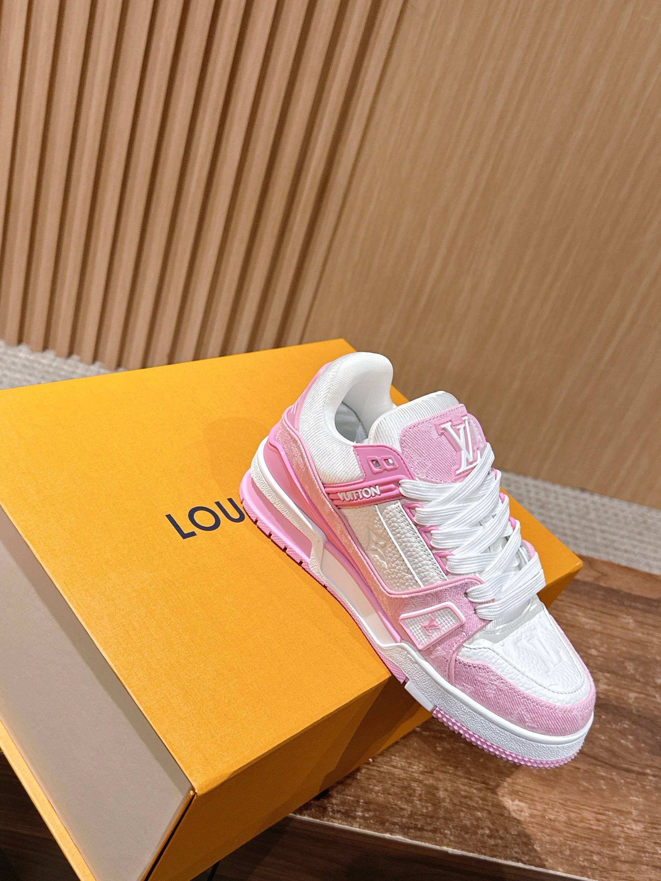 Louis Vuitton Pink & White Monogram Trainer Sneakers for Women
