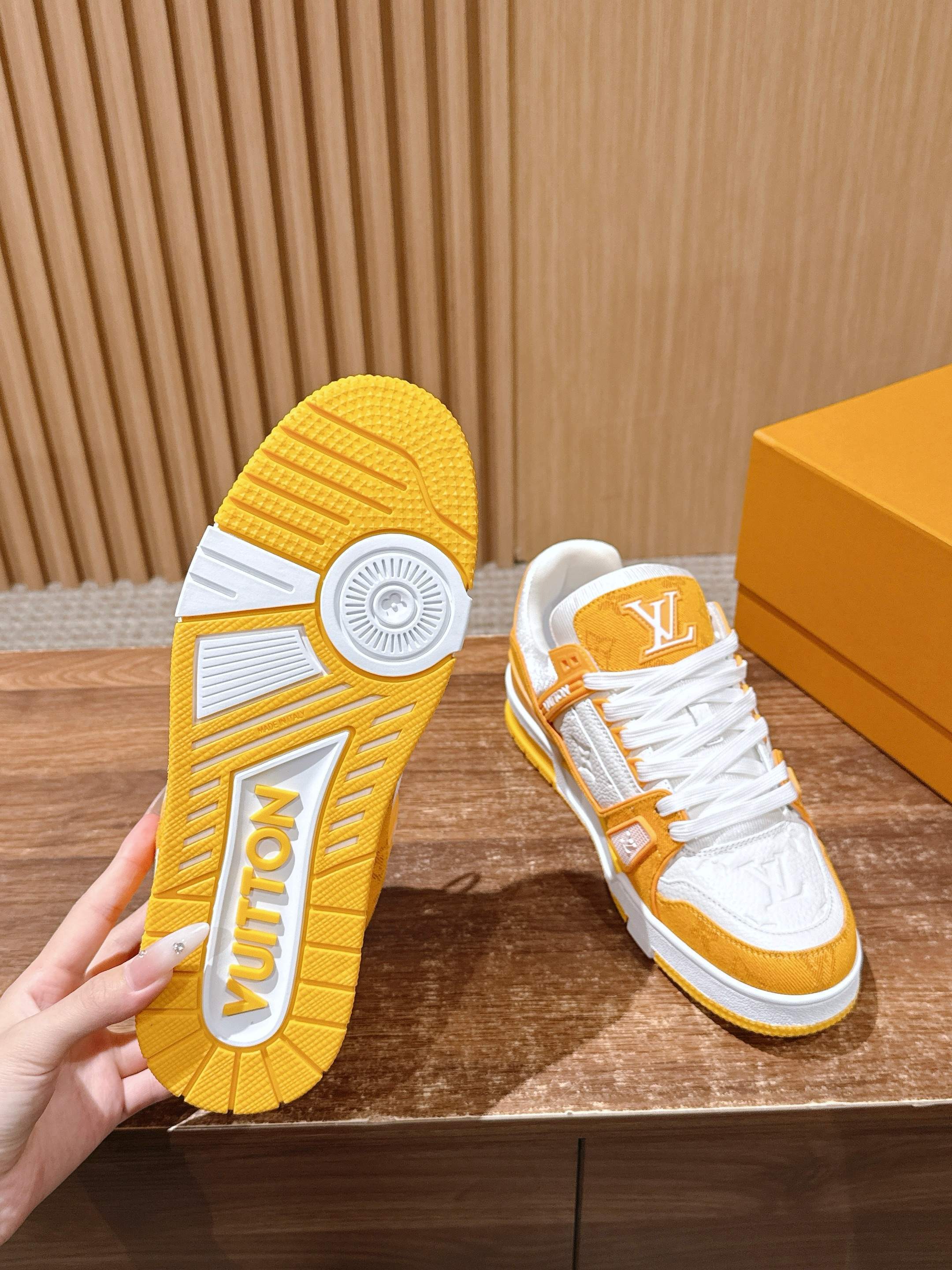 LV Trainer Sneakers Orange & White - Luxury Designer Men's Shoes