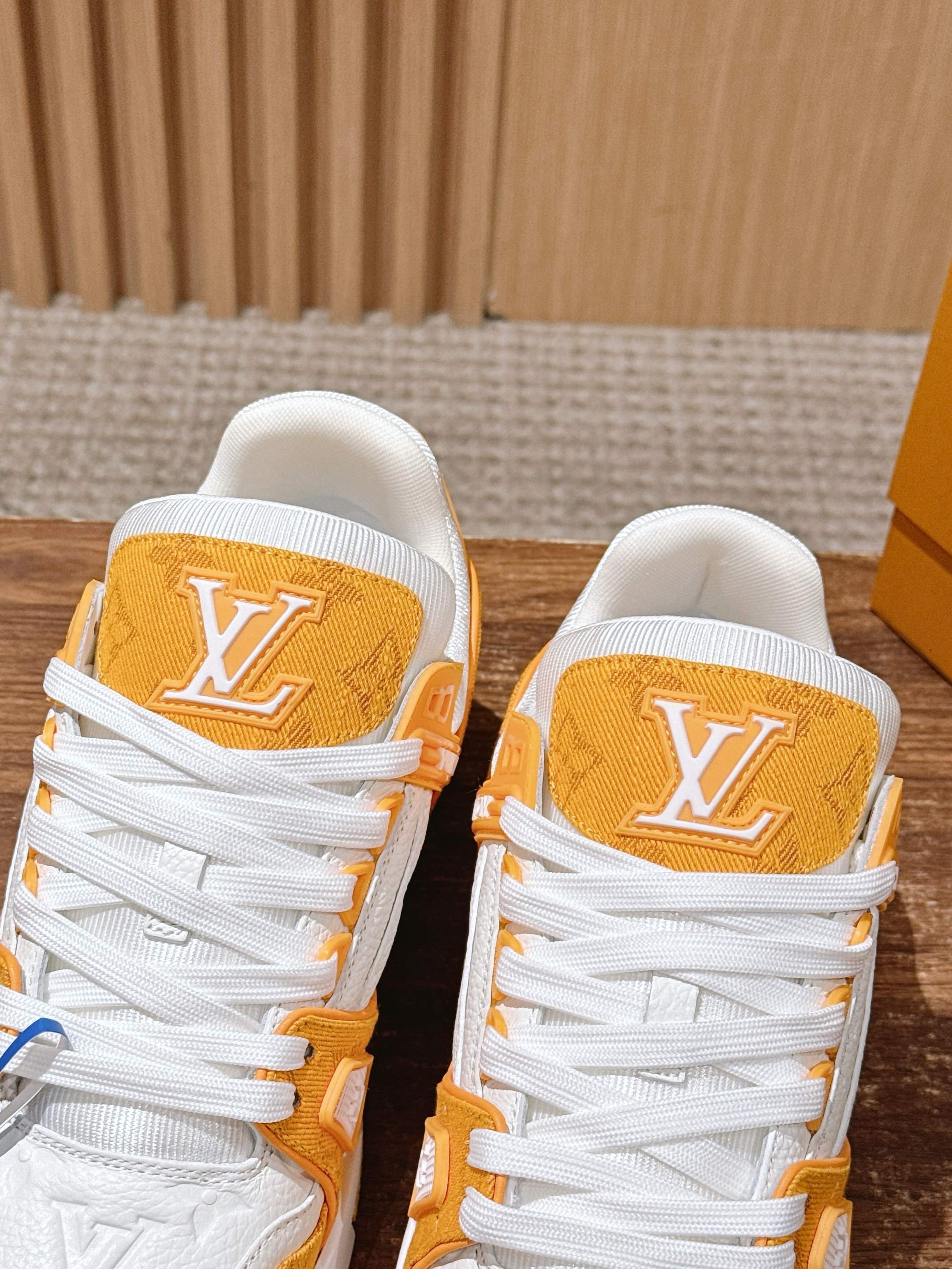 LV Trainer Sneakers Orange & White - Luxury Designer Men's Shoes