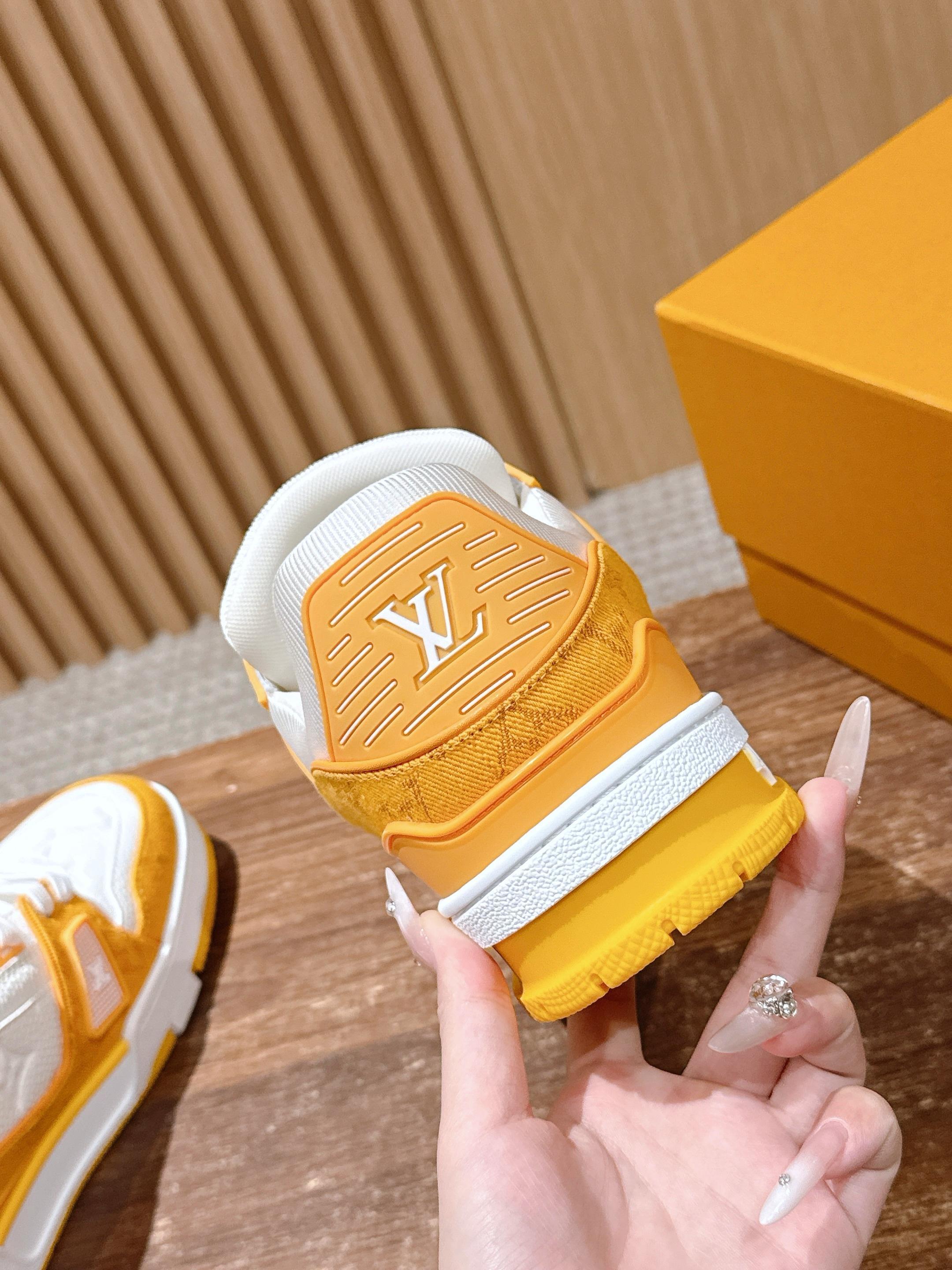 LV Trainer Sneakers Orange & White - Luxury Designer Men's Shoes