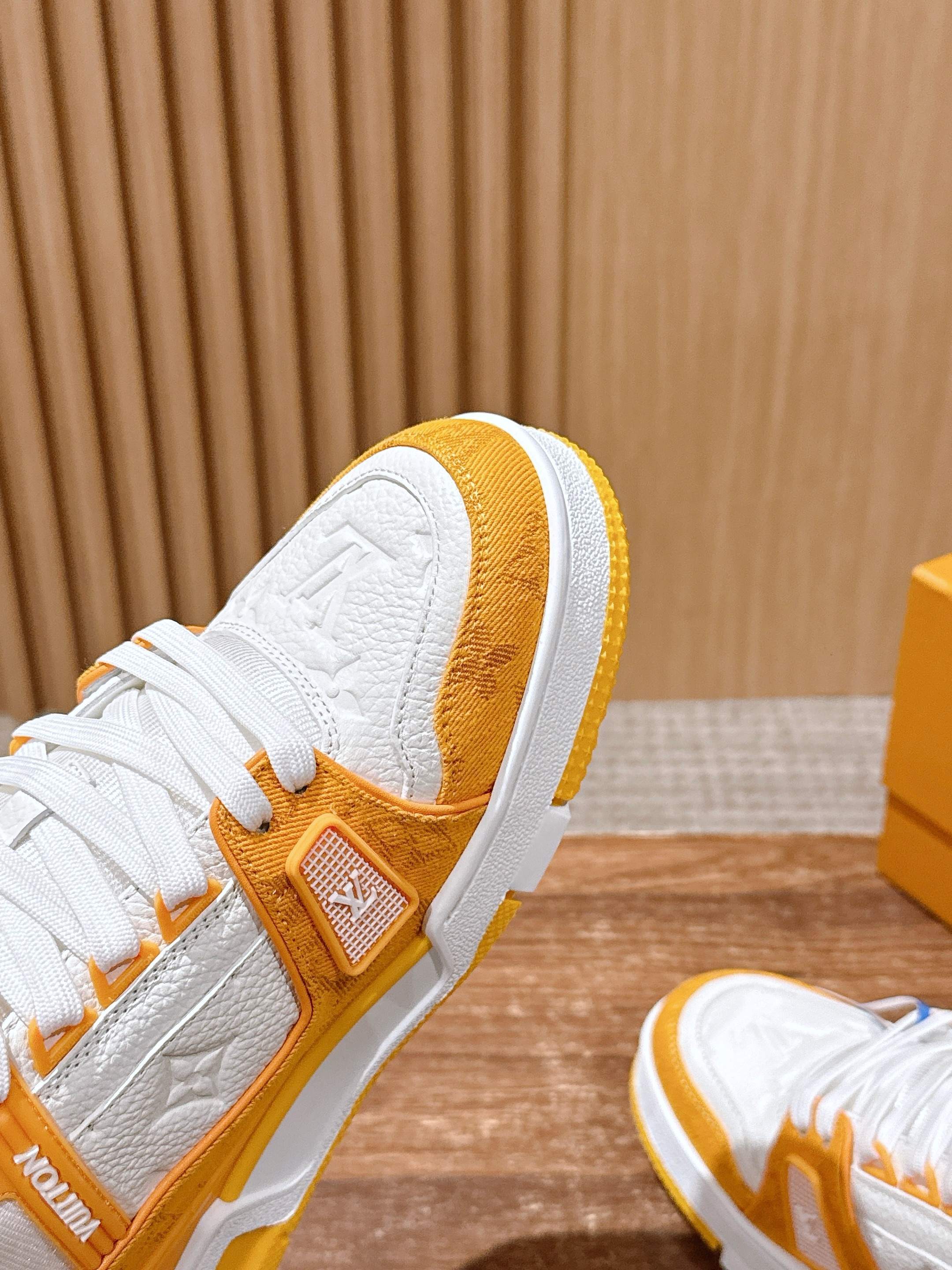 LV Trainer Sneakers Orange & White - Luxury Designer Men's Shoes