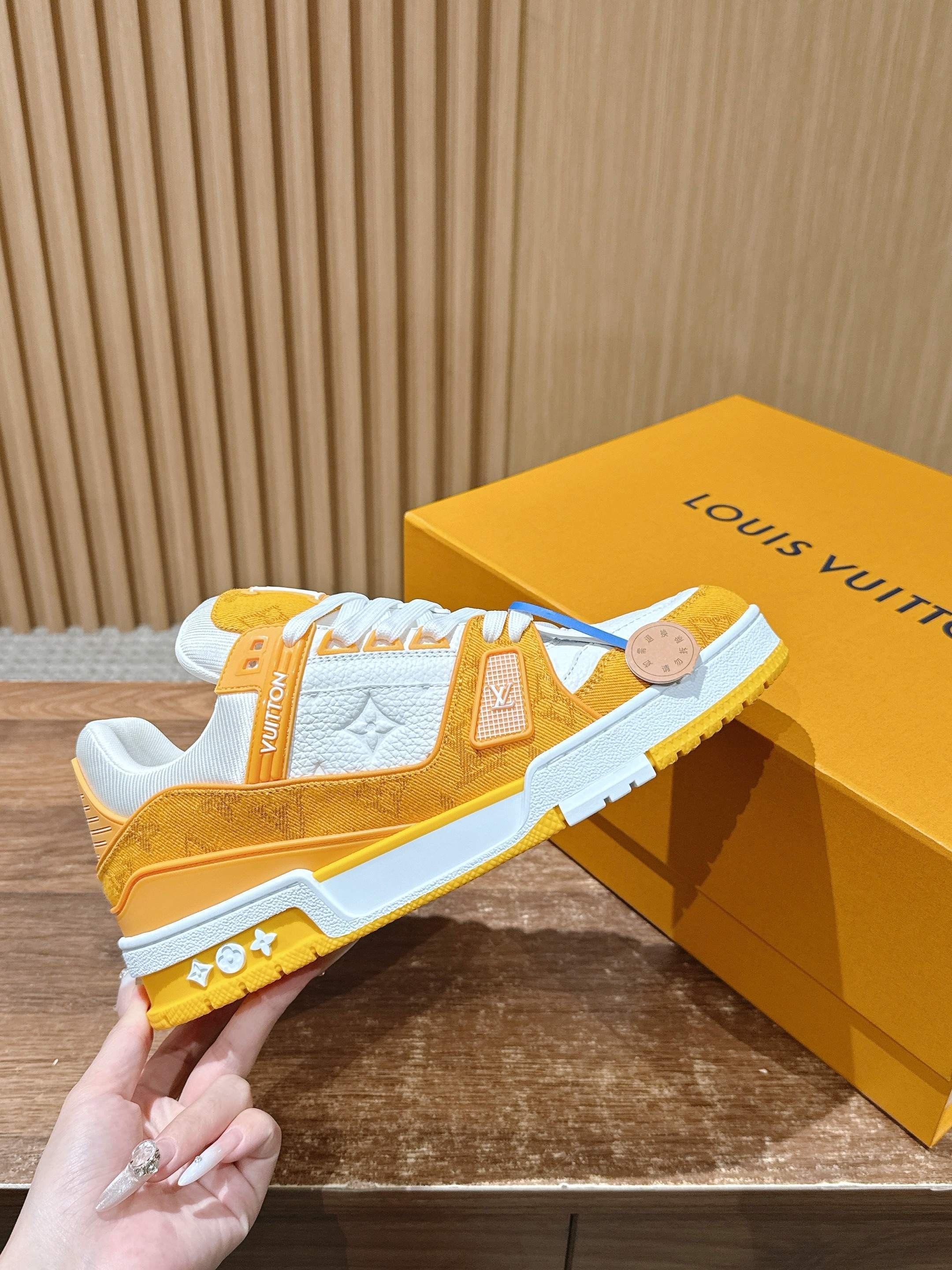 LV Trainer Sneakers Orange & White - Luxury Designer Men's Shoes