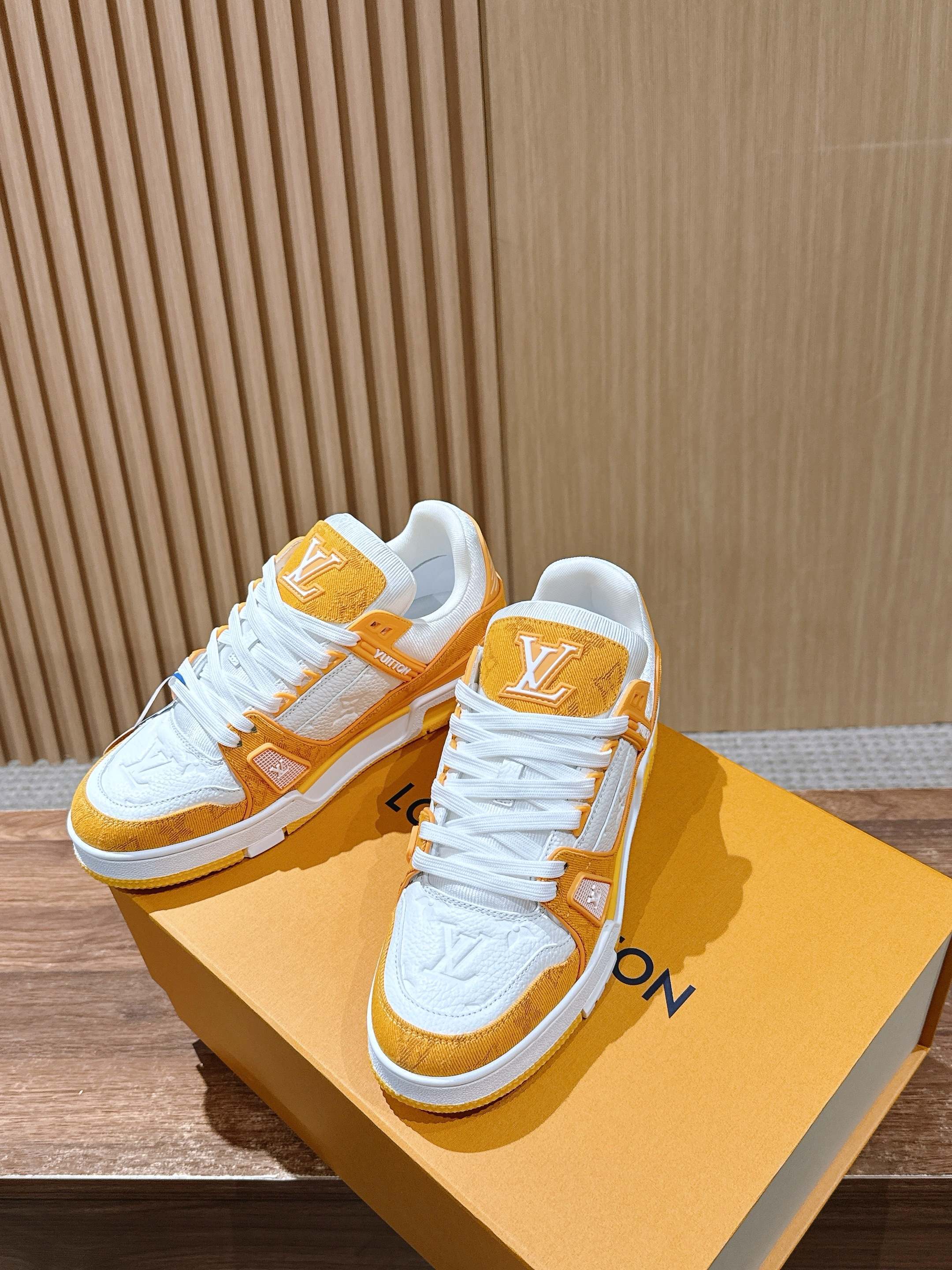 LV Trainer Sneakers Orange & White - Luxury Designer Men's Shoes