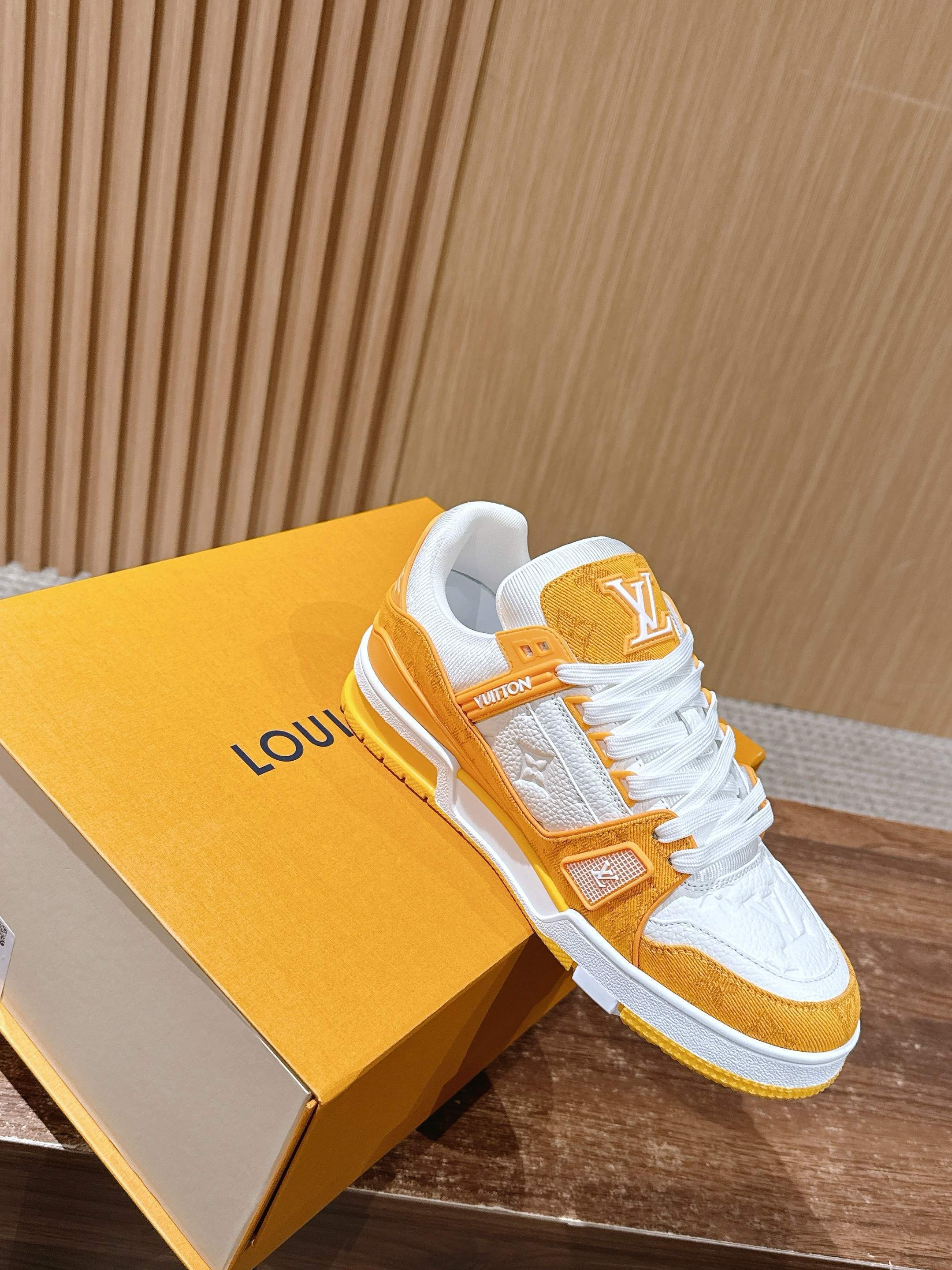 LV Trainer Sneakers Orange & White - Luxury Designer Men's Shoes