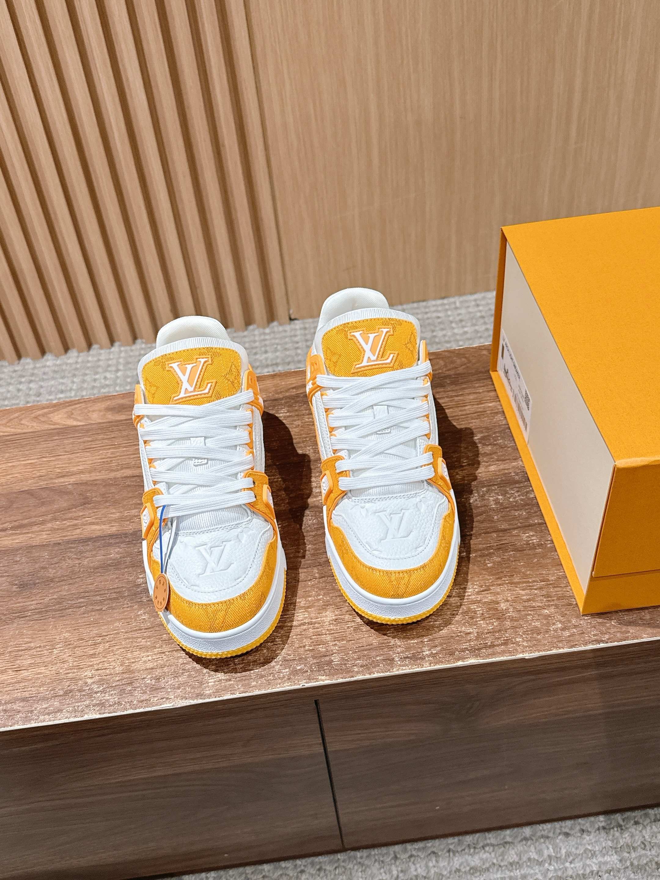 LV Trainer Sneakers Orange & White – Luxury Designer Men’s Shoes