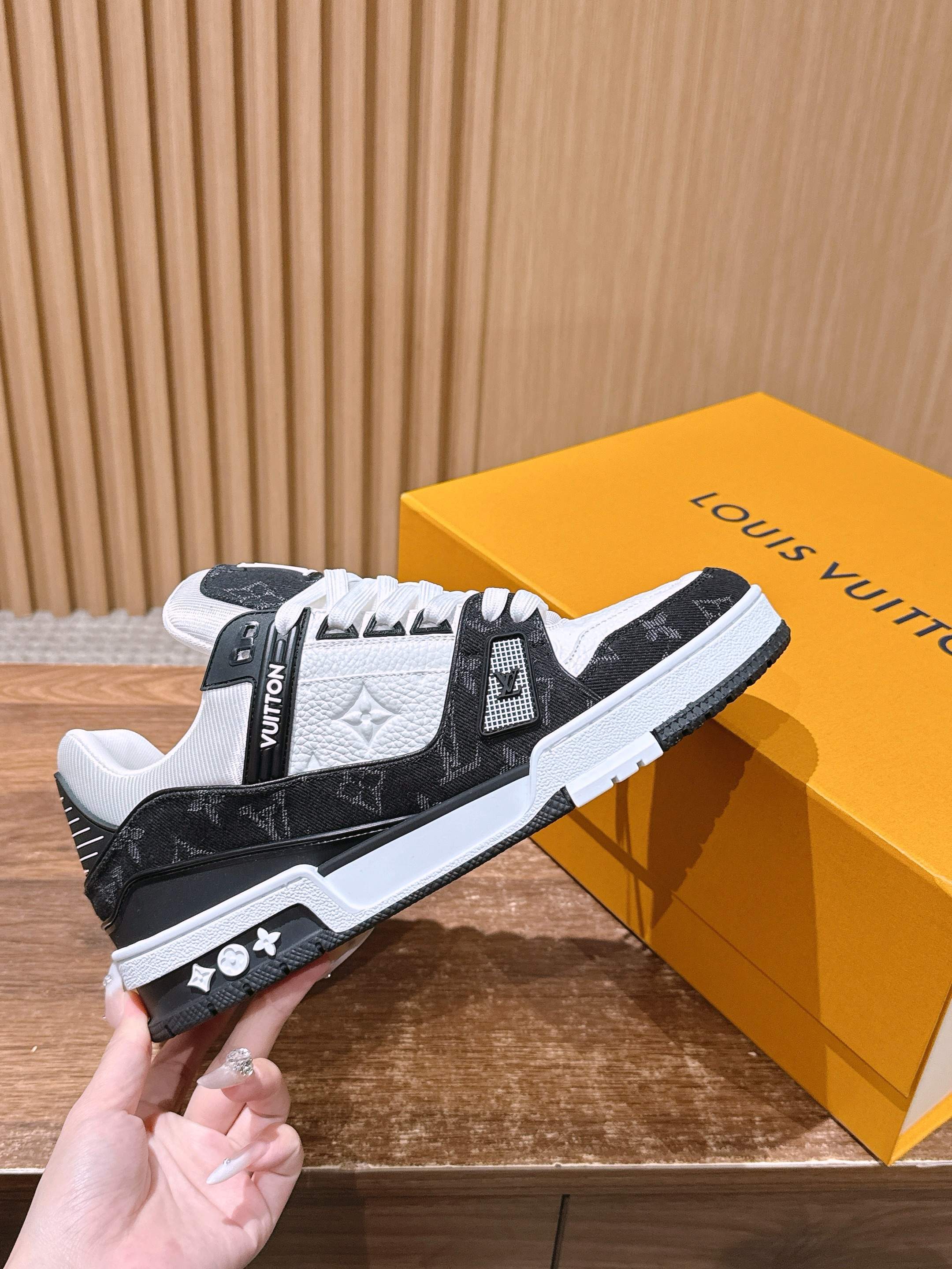 Louis Vuitton LV Trainer Sneaker Black White Monogram Leather