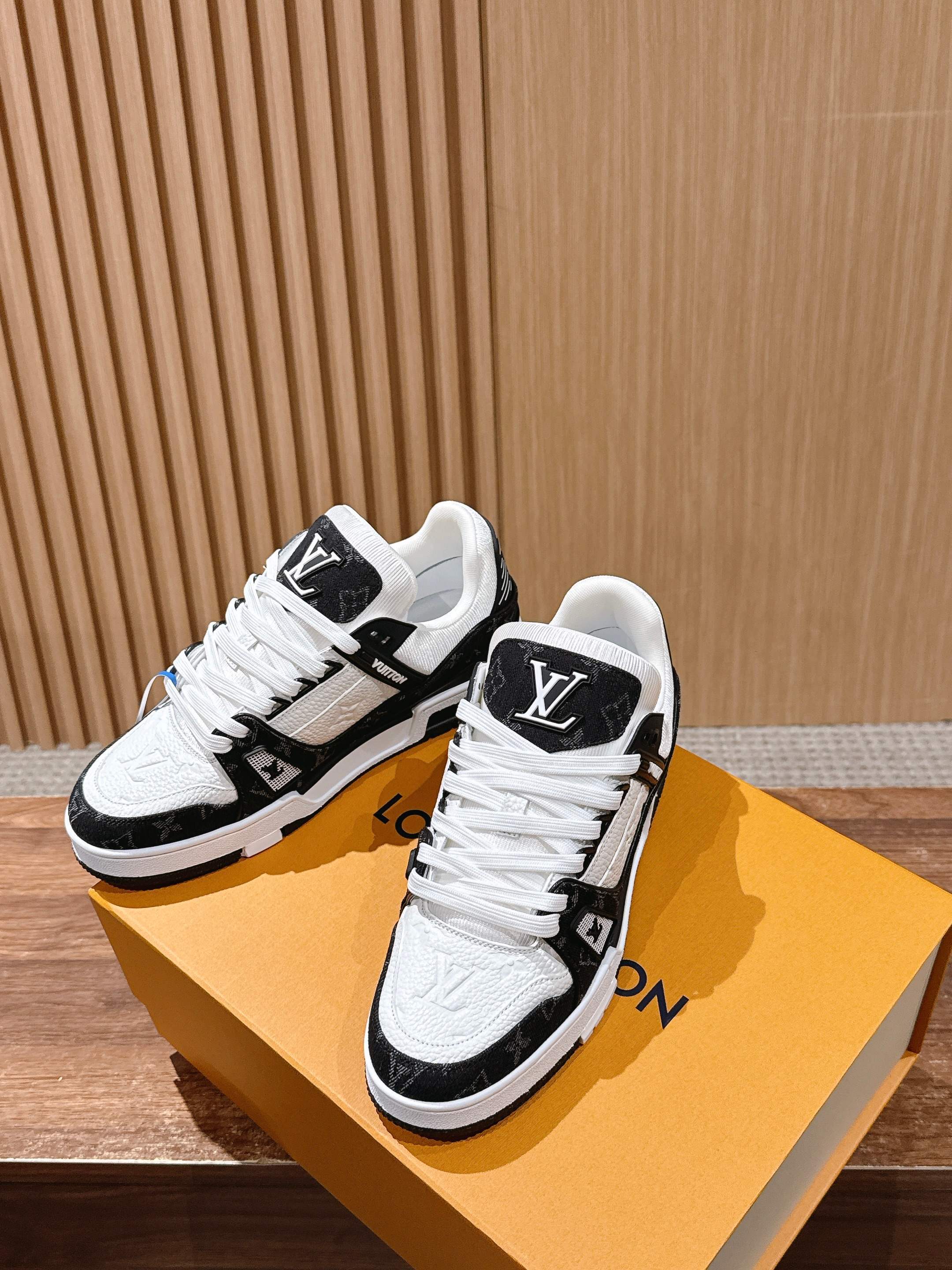 Louis Vuitton LV Trainer Sneaker Black White Monogram Leather