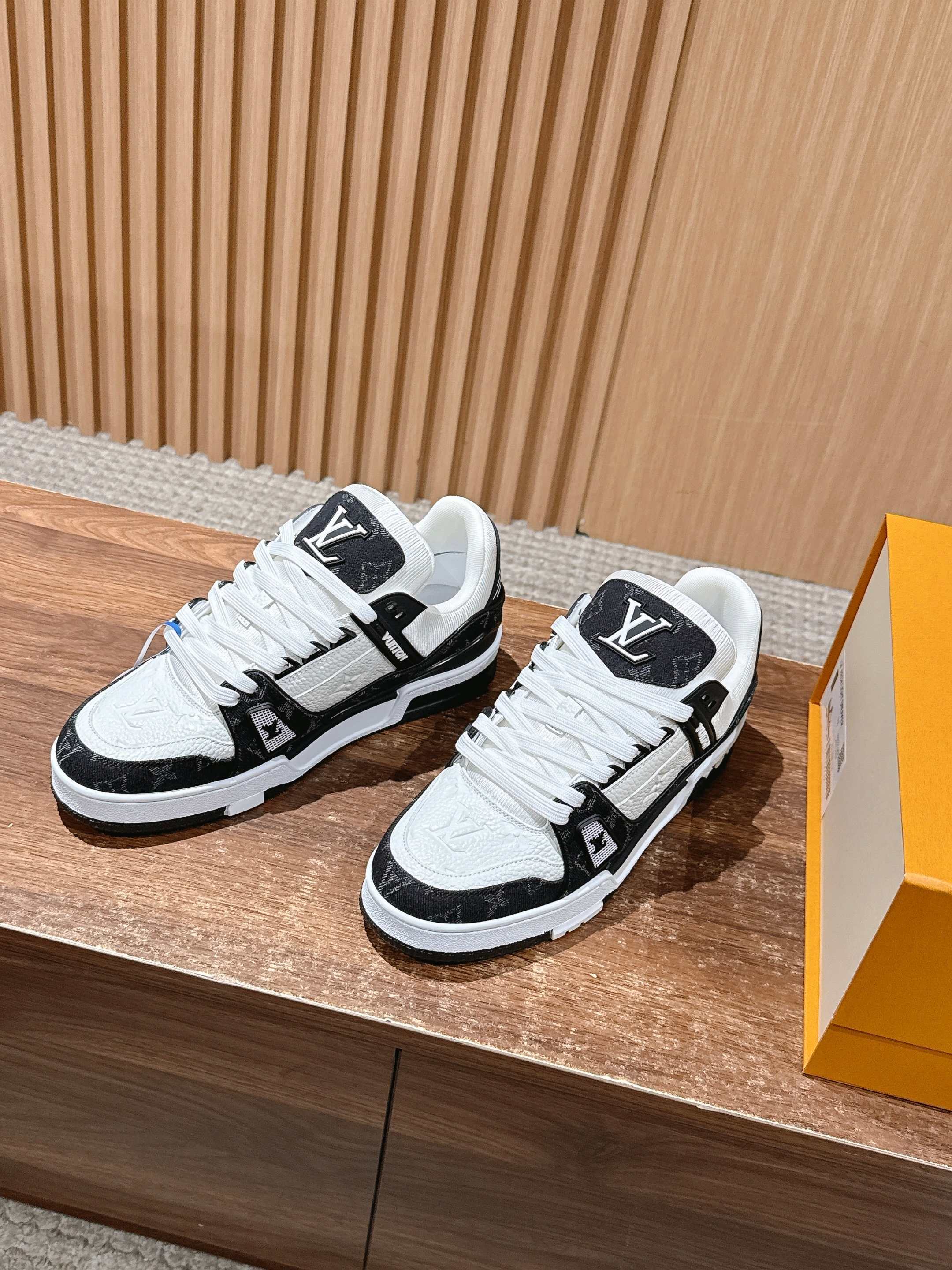 Louis Vuitton LV Trainer Sneaker Black White Monogram Leather