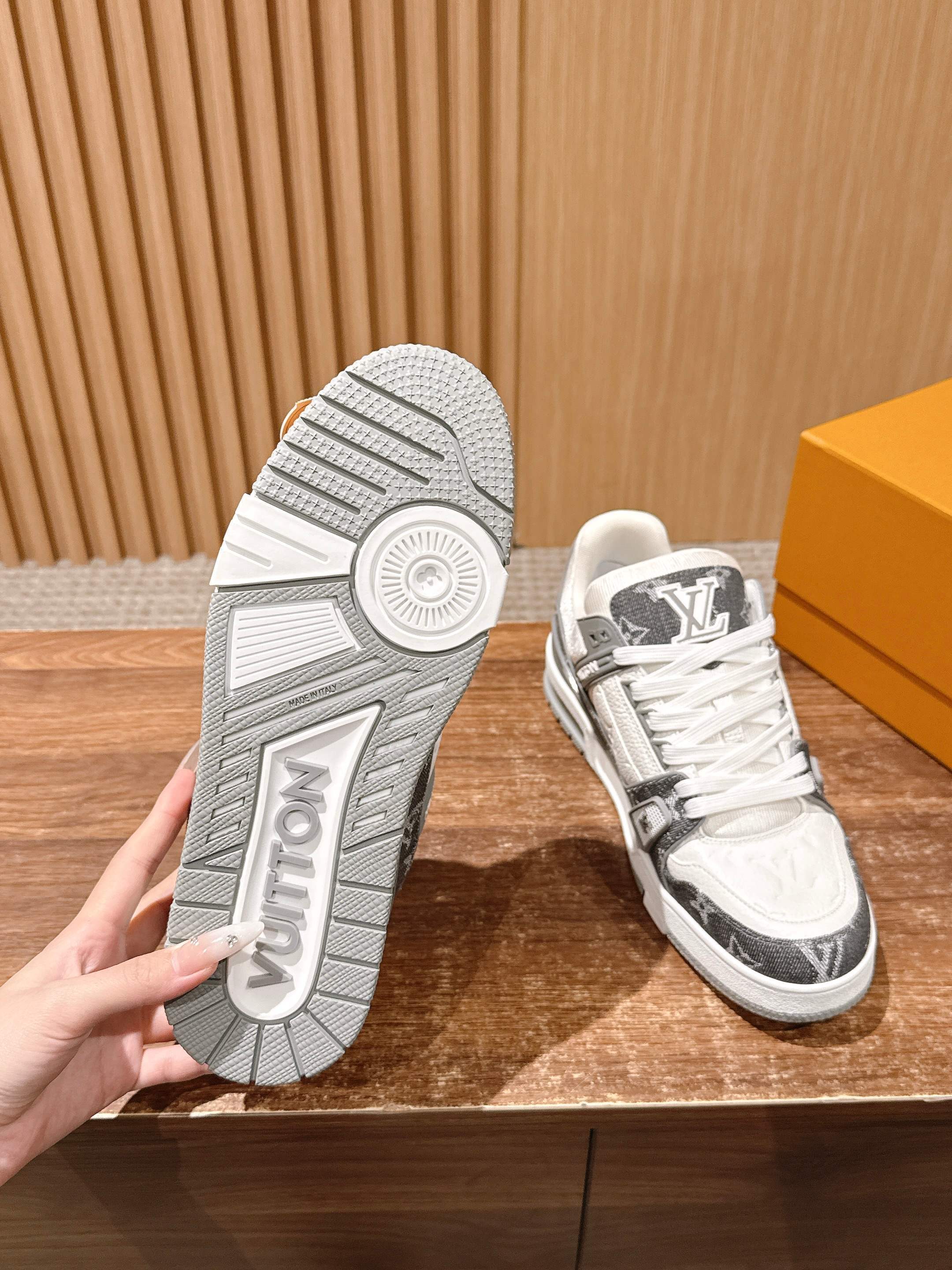 Louis Vuitton LV Trainer Sneaker Monogram Denim White Grey