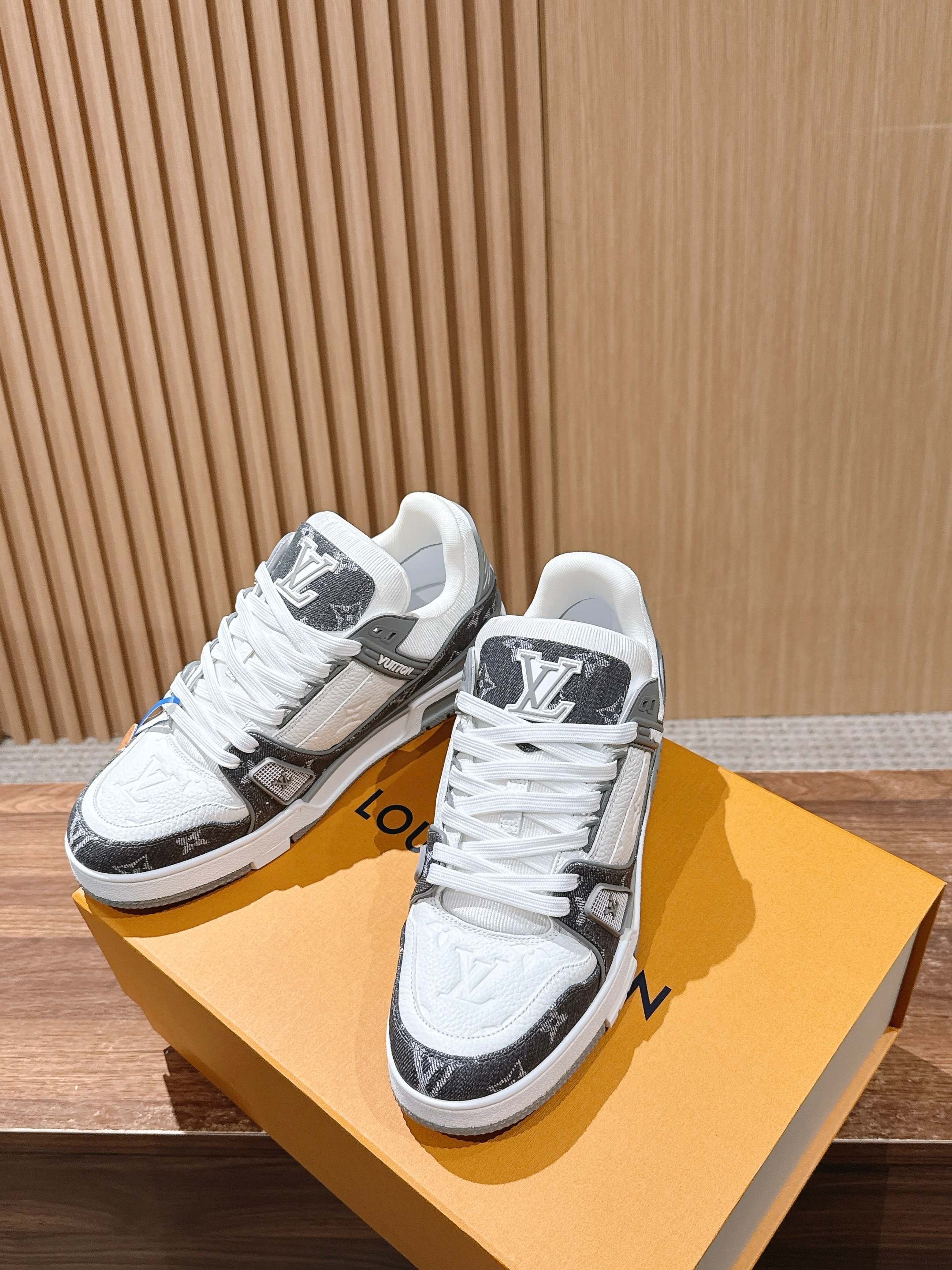 Louis Vuitton LV Trainer Sneaker Monogram Denim White Grey