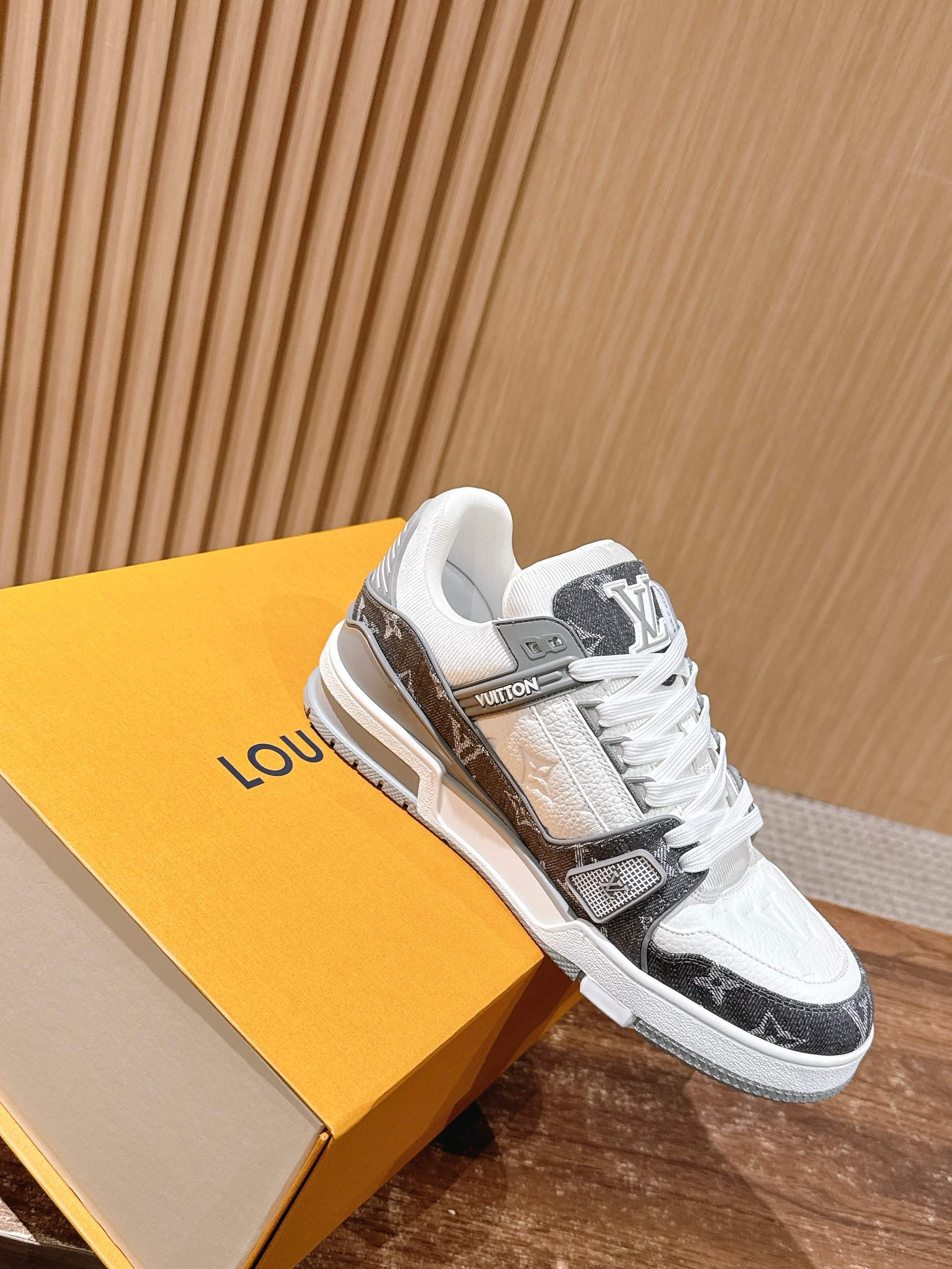 Louis Vuitton LV Trainer Sneaker Monogram Denim White Grey