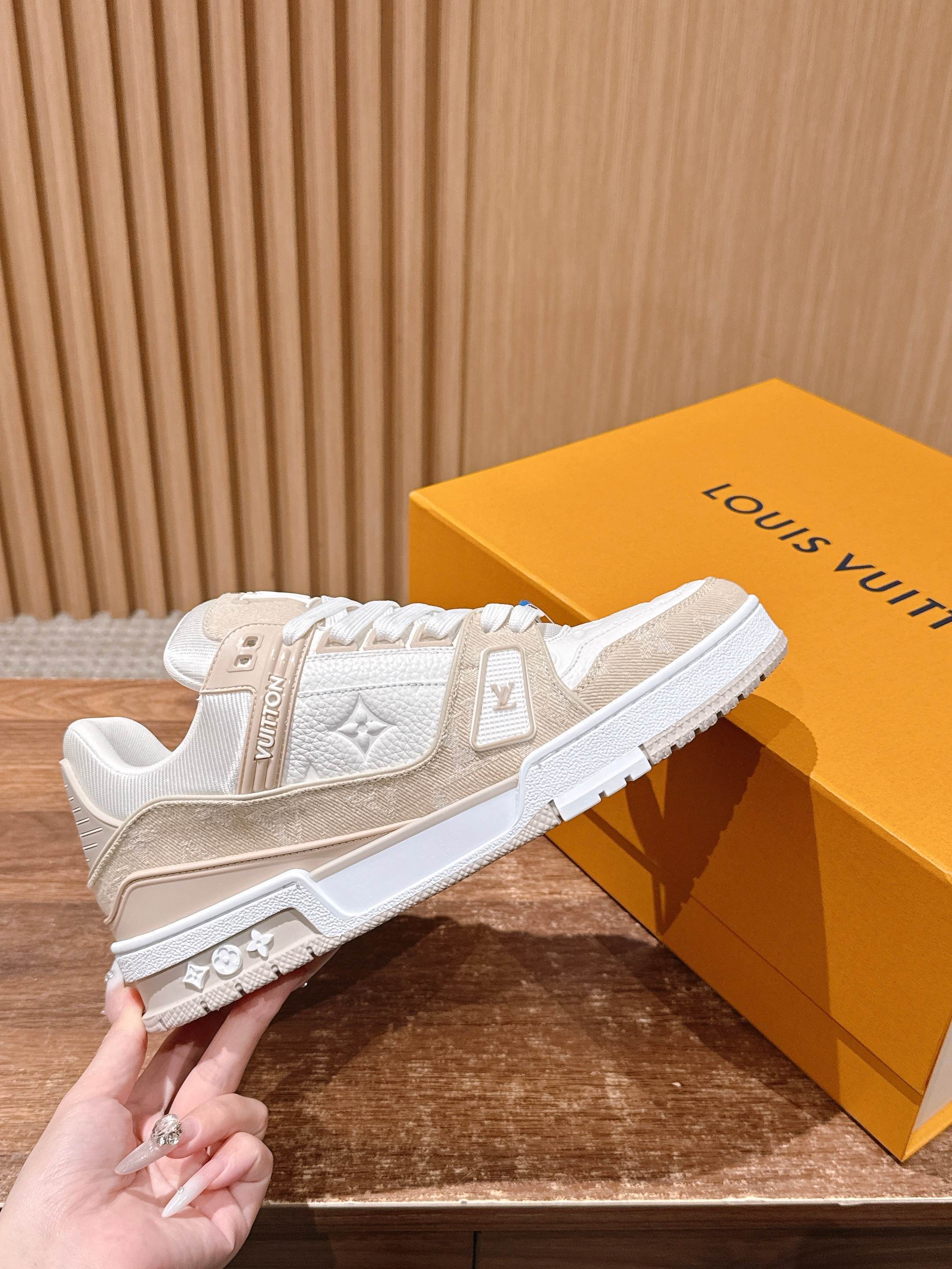 Louis Vuitton LV Trainer Sneakers - Beige & White Monogram