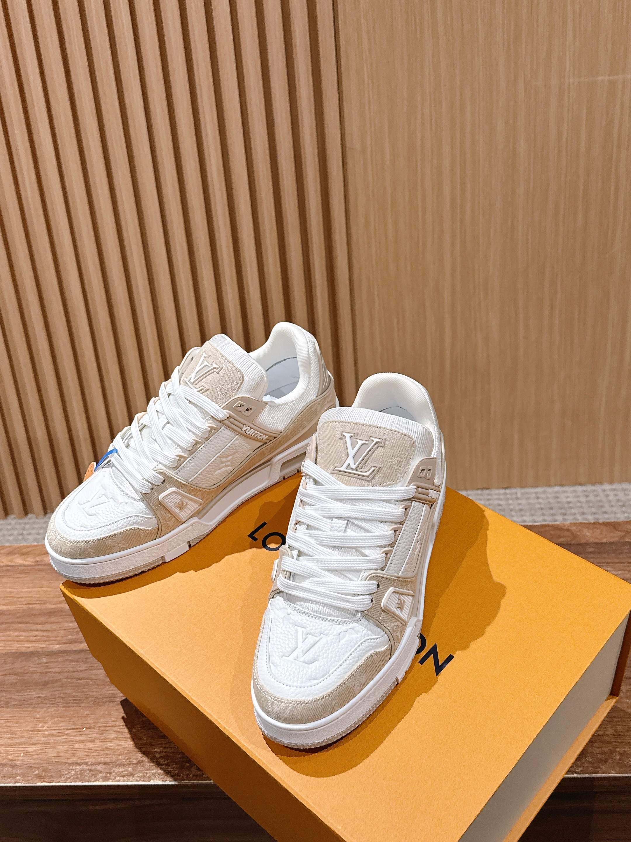 Louis Vuitton LV Trainer Sneakers - Beige & White Monogram