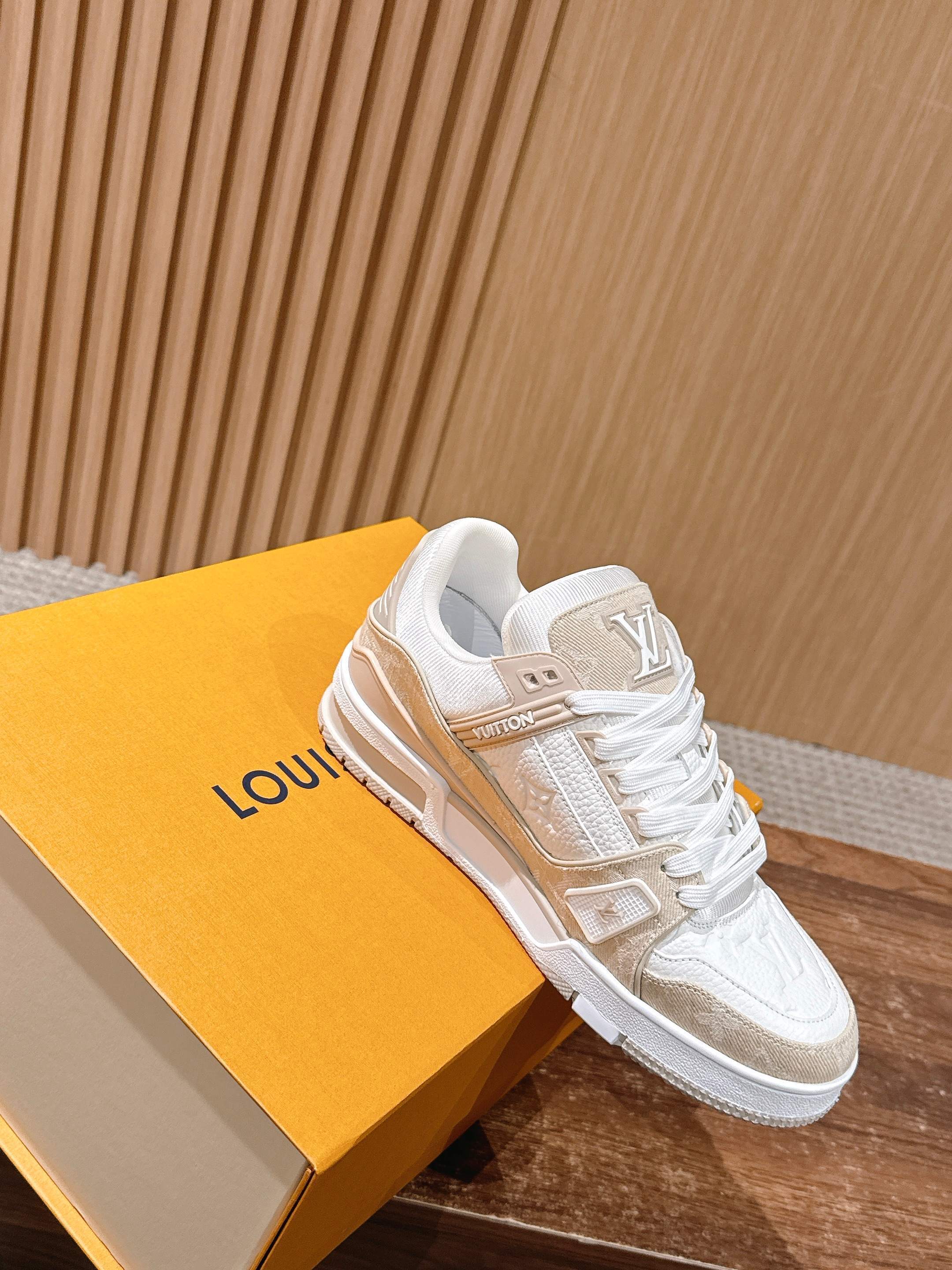 Louis Vuitton LV Trainer Sneakers - Beige & White Monogram