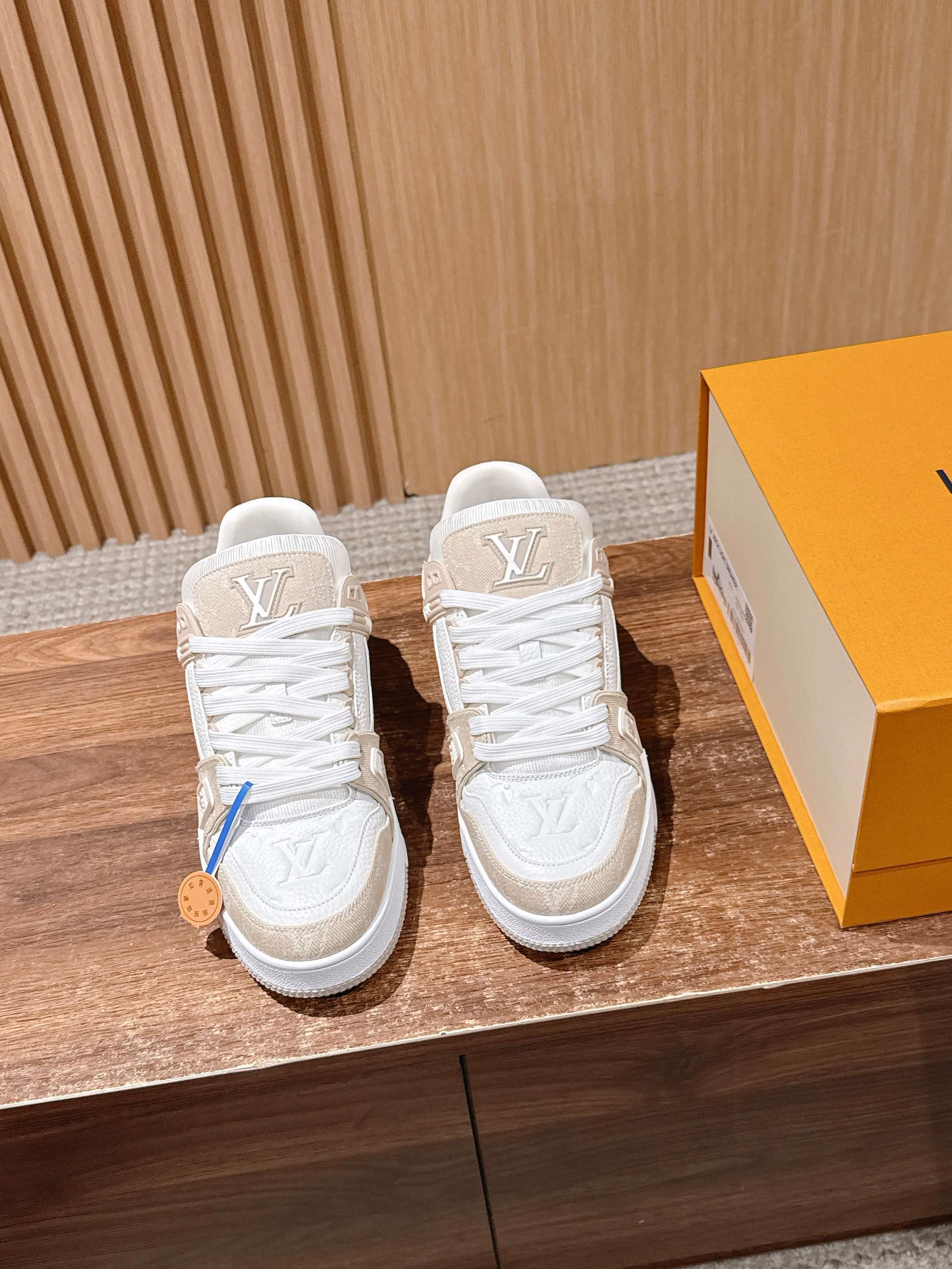 Louis Vuitton LV Trainer Sneakers – Beige & White Monogram